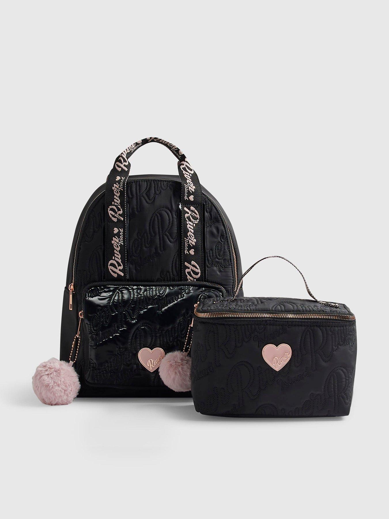 River Island Girls Quilted Backpack And Lunchbox Set - Black