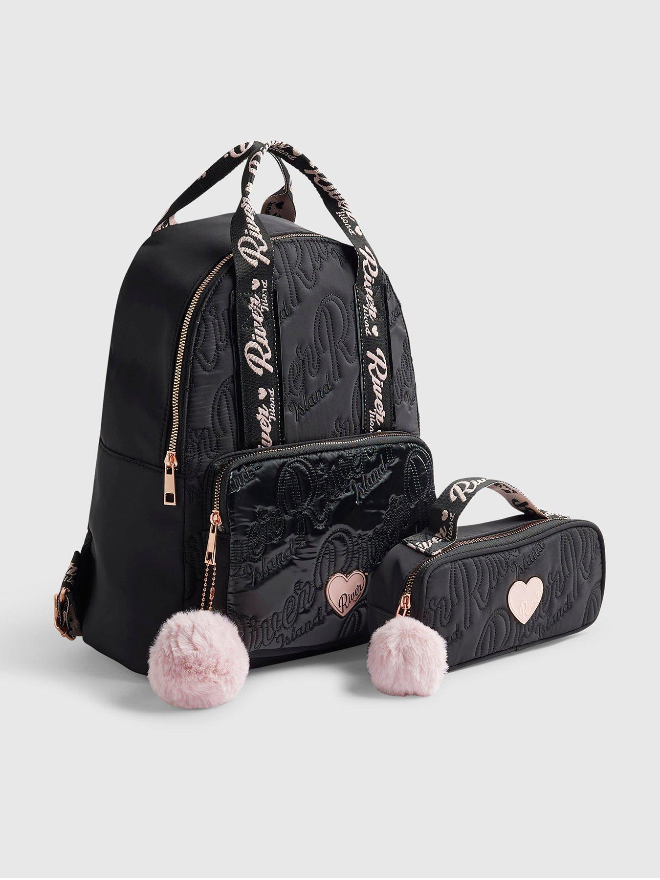 River Island Girls Quilted Backpack And Pencil Case - Black
