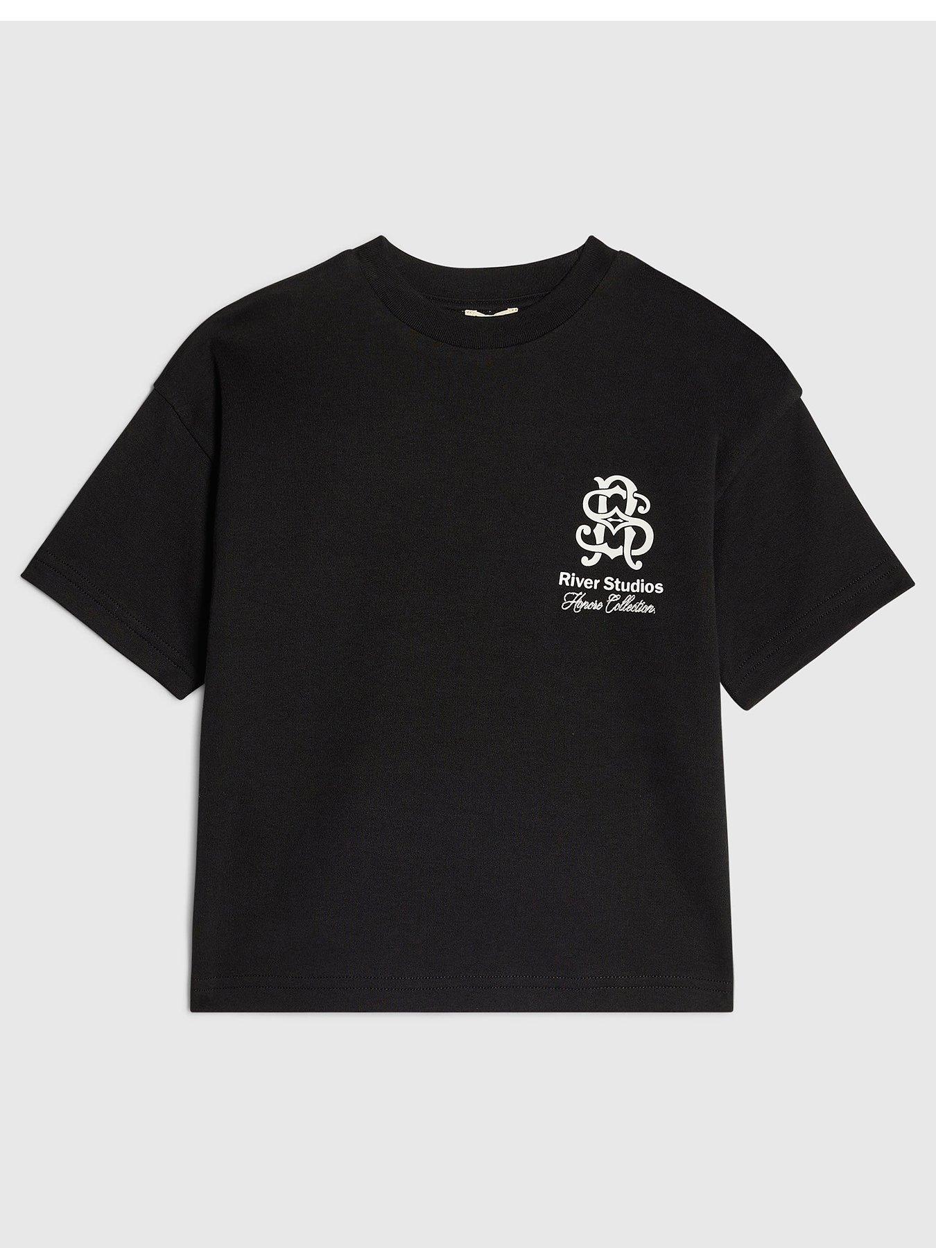 Image 2 of 3 of River Island Mini Boys Oversized RR Graphic T-Shirt - Black