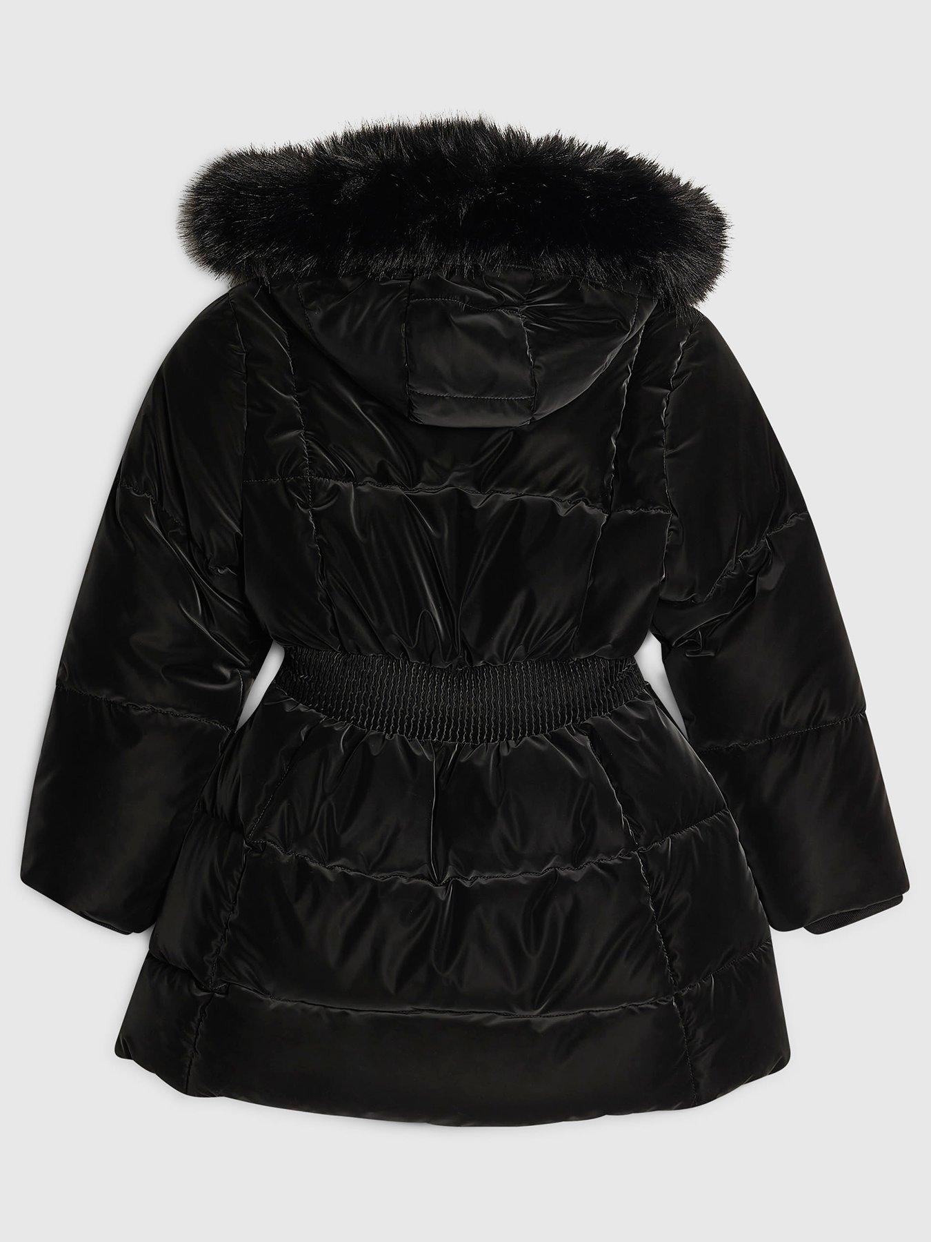 Image 2 of 3 of River Island Girls Velour Padded Coat - Black
