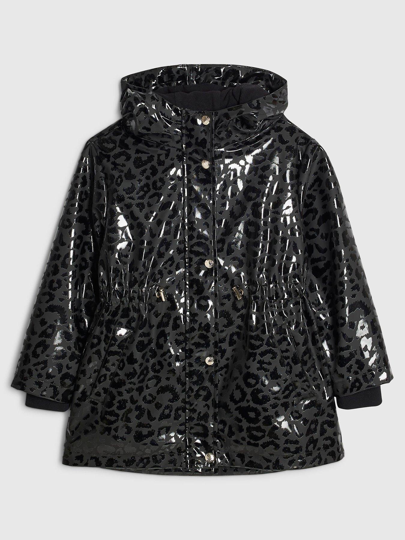 River Island Girls Leopard Print Raincoat - Black