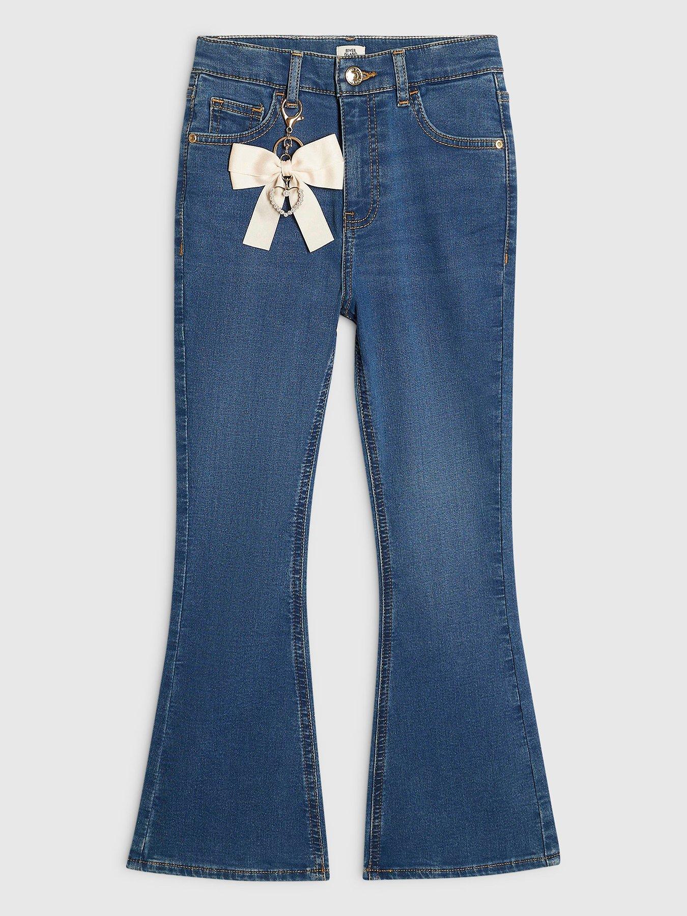 River Island Girls Bow and Heart Flared Jeans - Blue