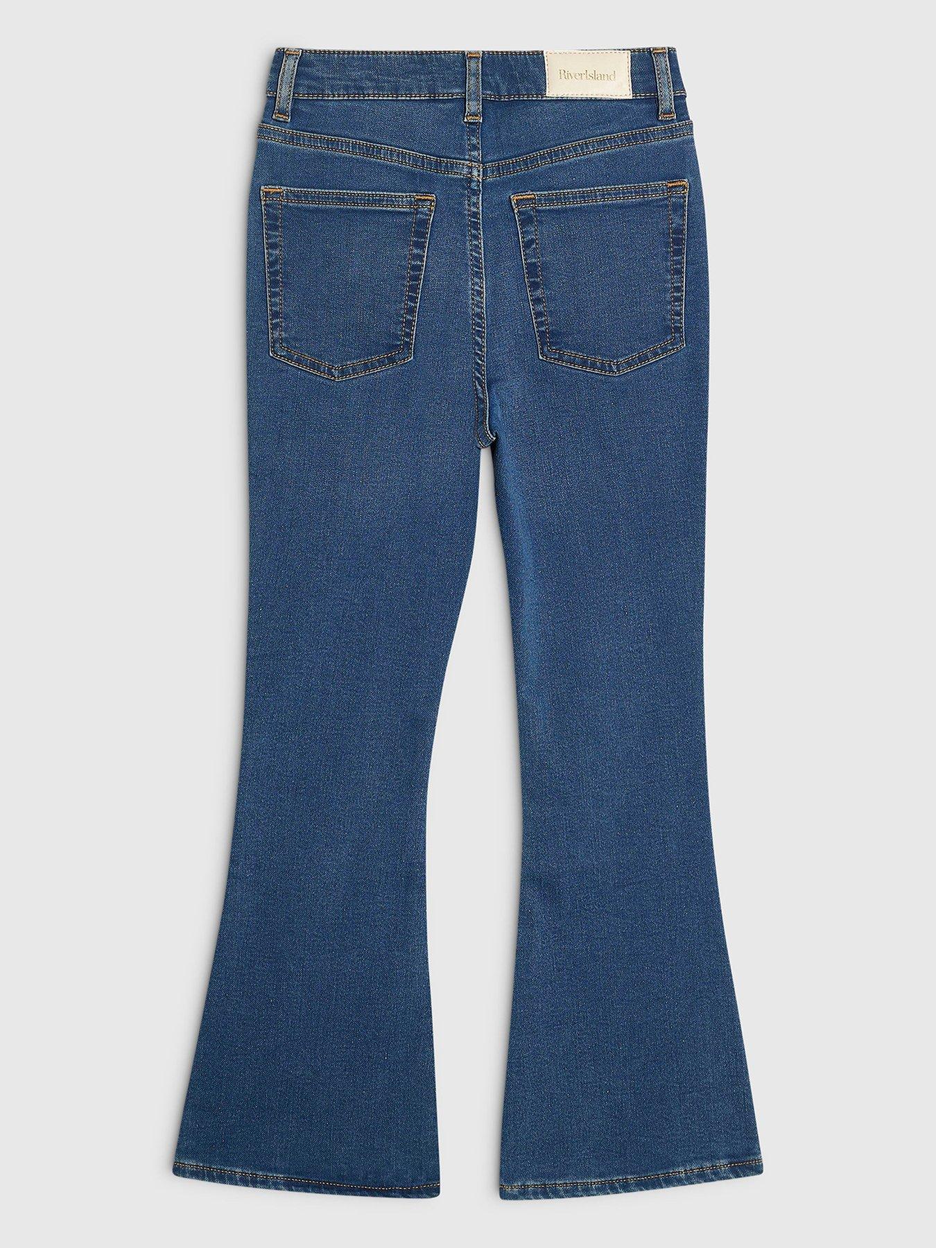 Image 2 of 4 of River Island Girls Bow and Heart Flared Jeans - Blue