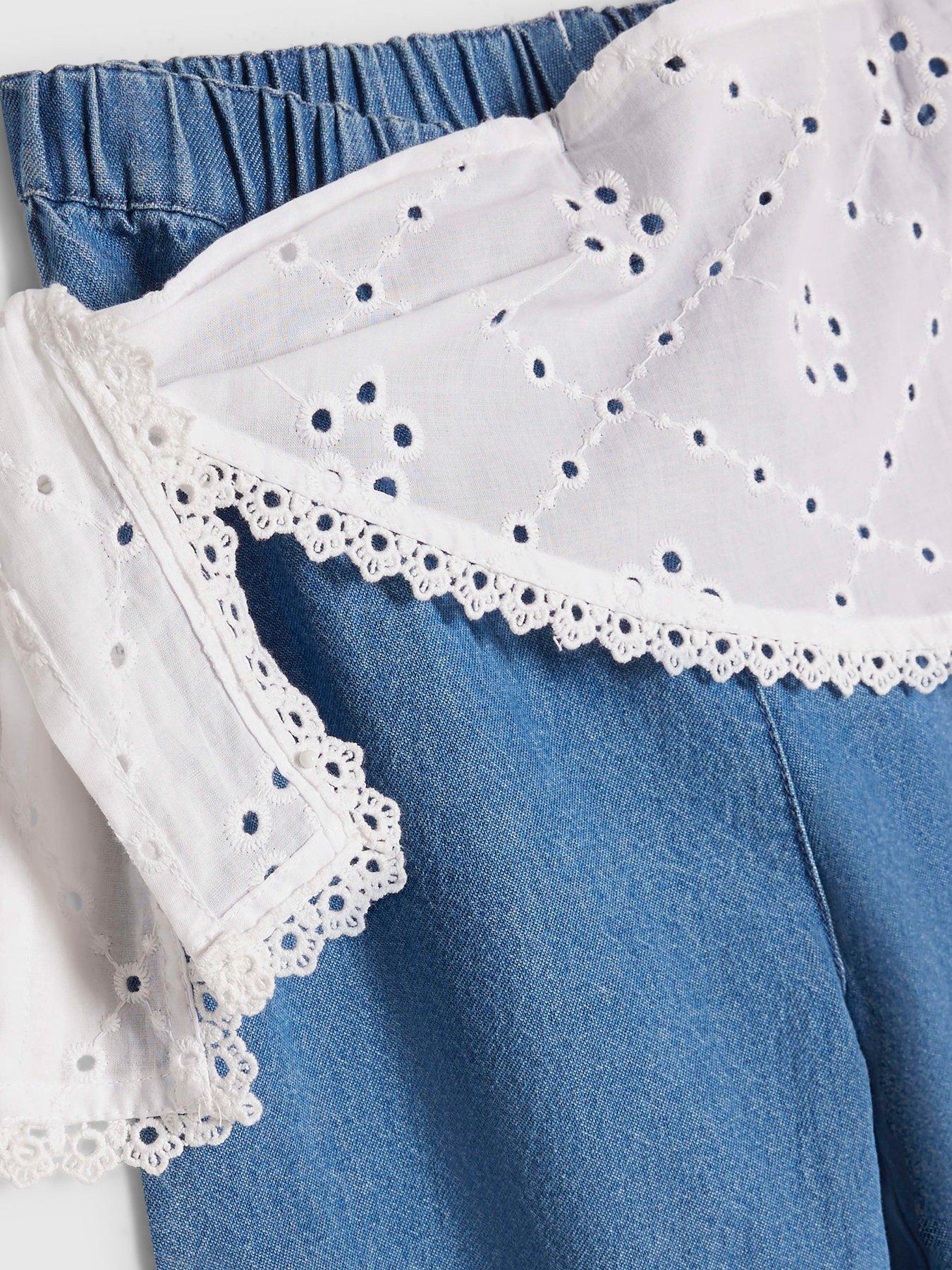 Image 4 of 4 of River Island Girls Blue Scarf Wide Leg Jeans - Blue