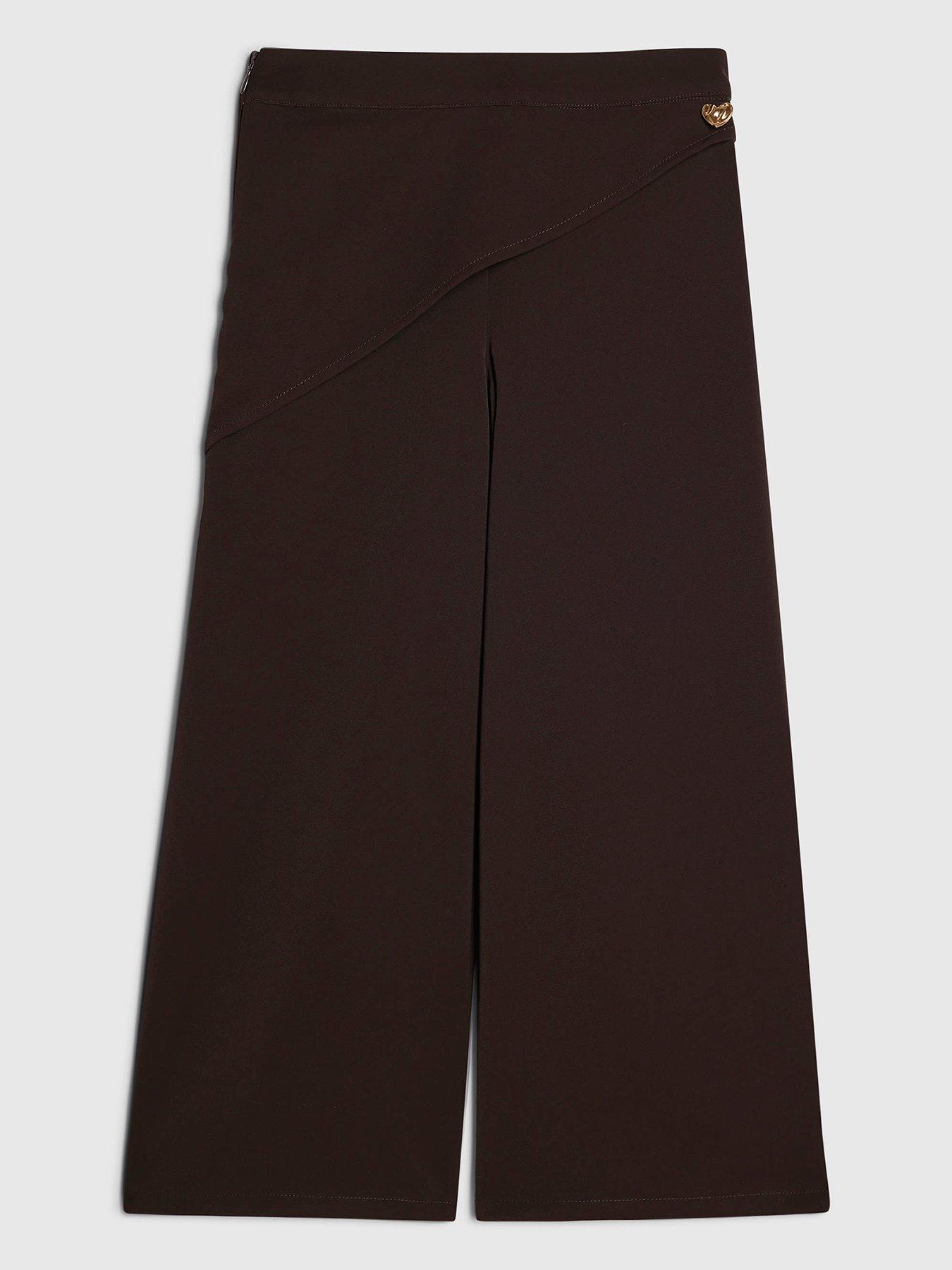 River Island Girls' Scarf Detail Trousers with Gold Heart Charm - Brown