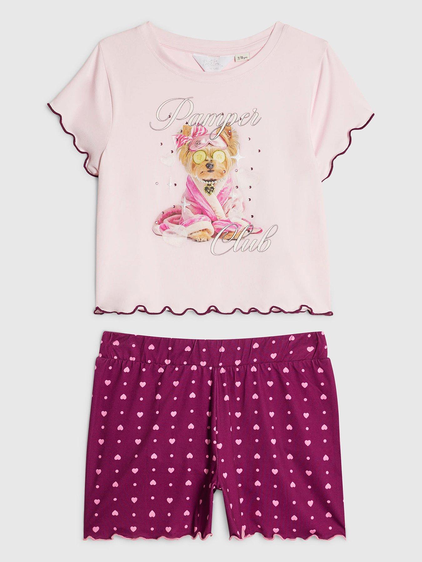 Image 1 of 4 of River Island Older Girls Self Care Puppy Pyjamas - Pink