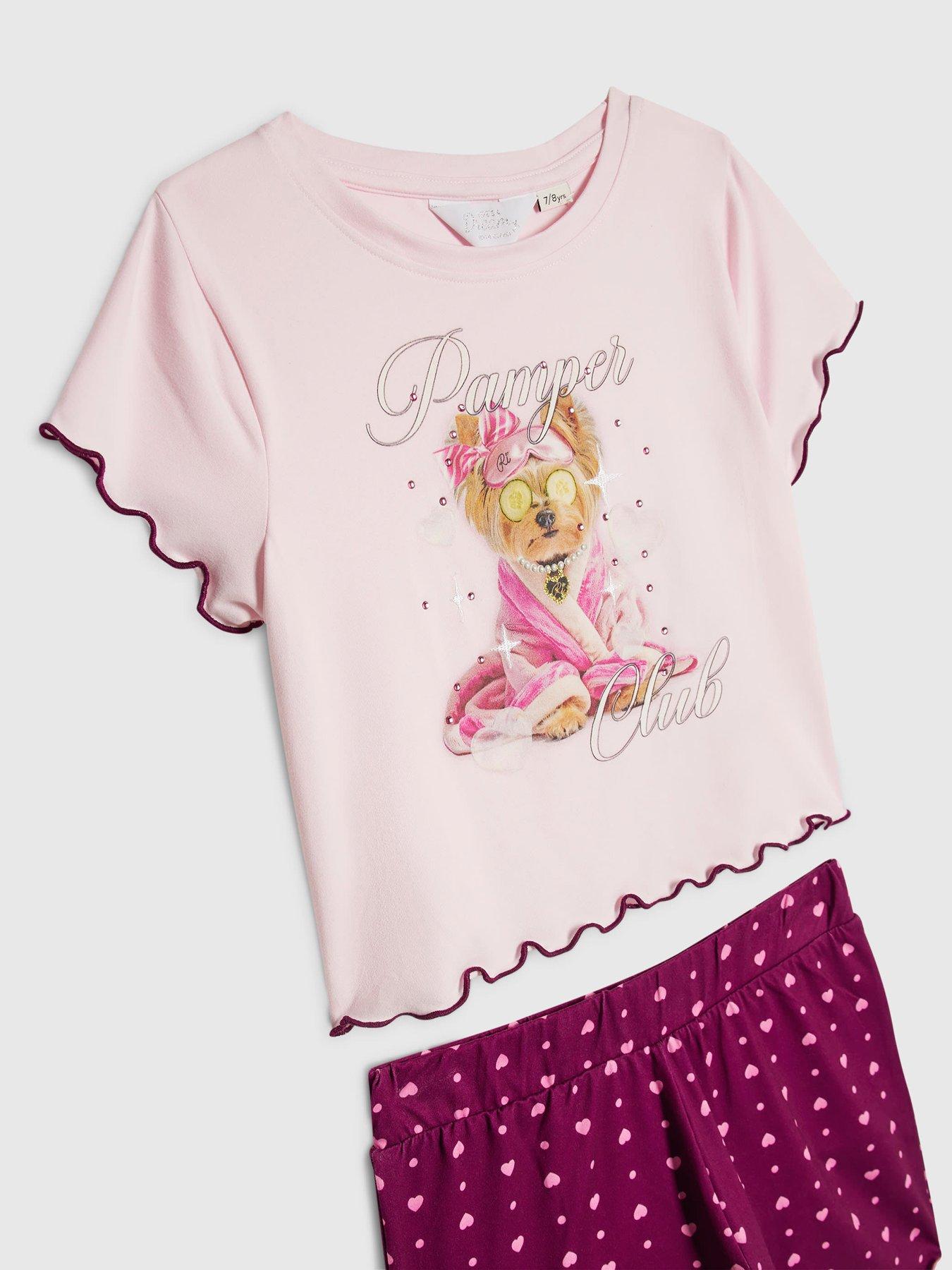 Image 3 of 4 of River Island Older Girls Self Care Puppy Pyjamas - Pink