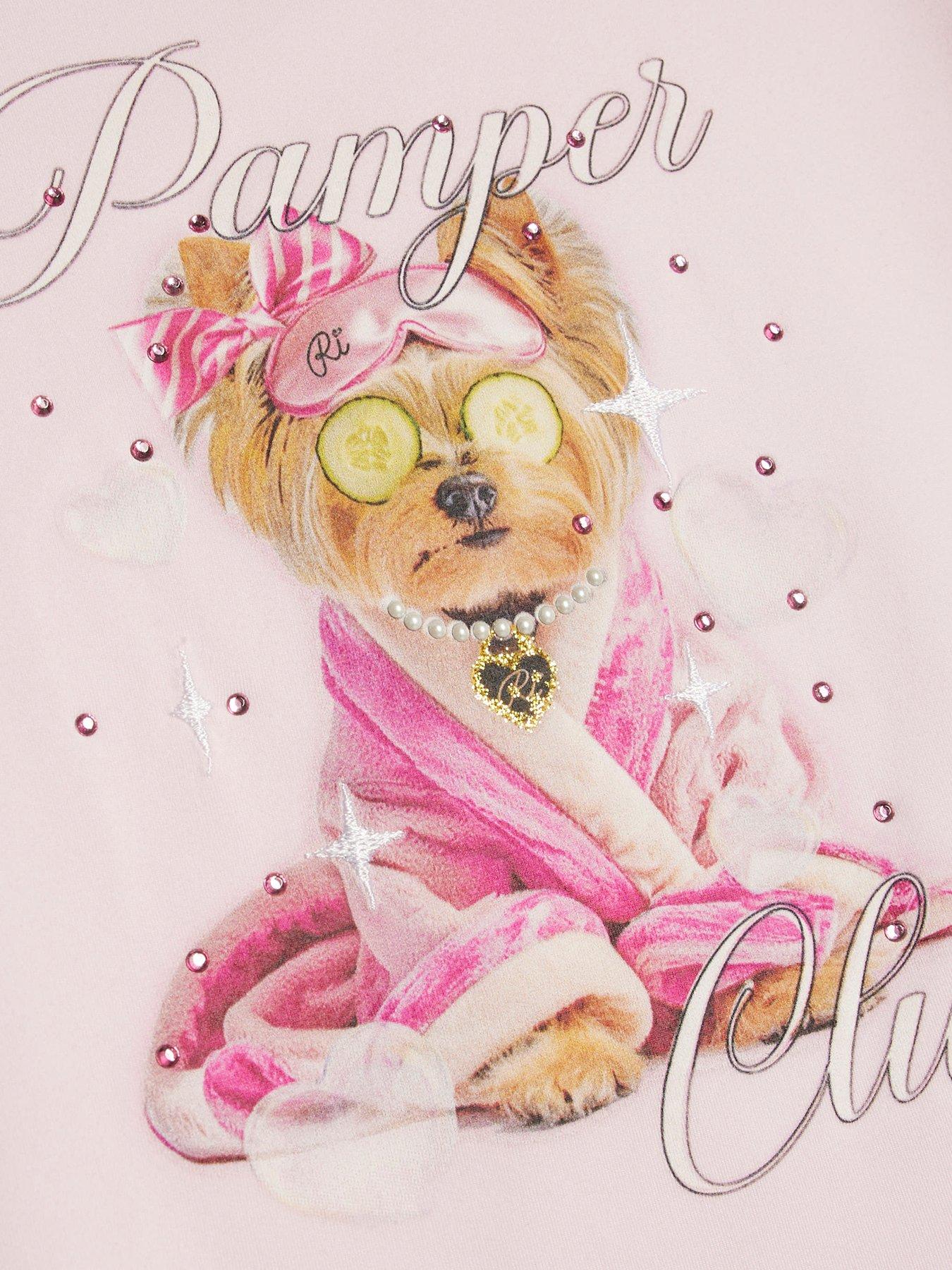 Image 4 of 4 of River Island Older Girls Self Care Puppy Pyjamas - Pink
