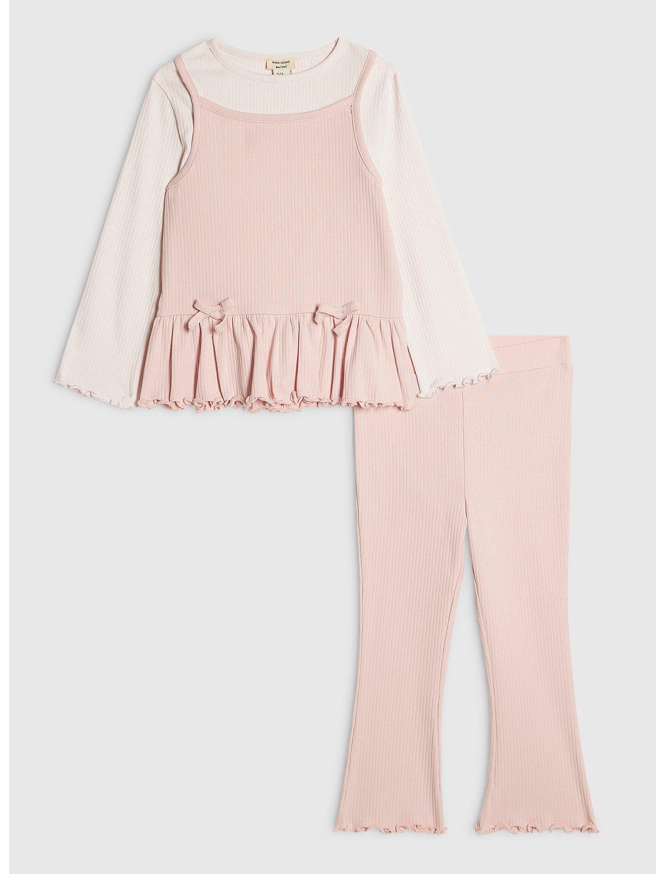 River Island Mini Girls Ribbed Top  &  Leggings Set - Pink