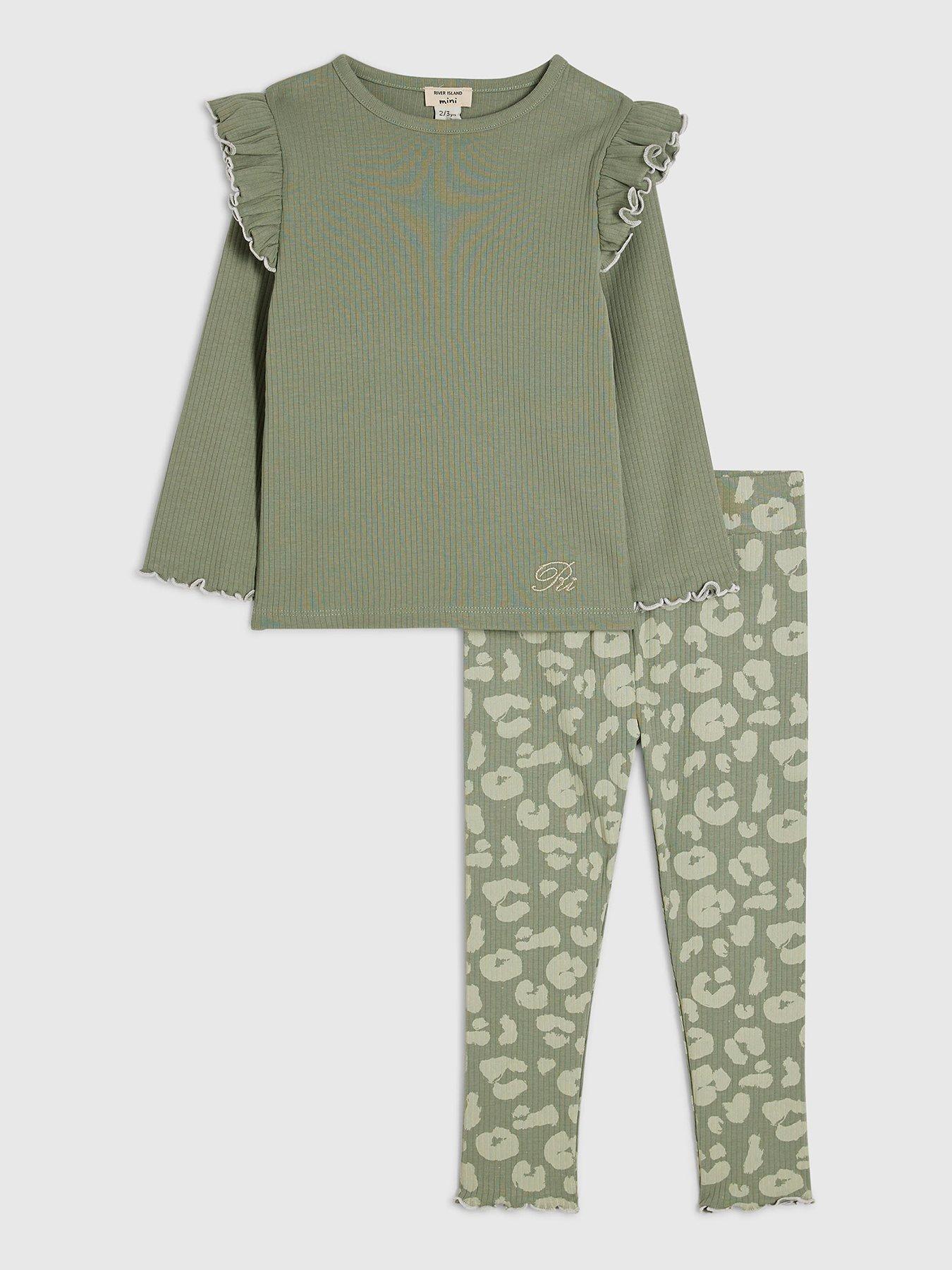 River Island Mini Girls Leopard Print Leggings Set - Green