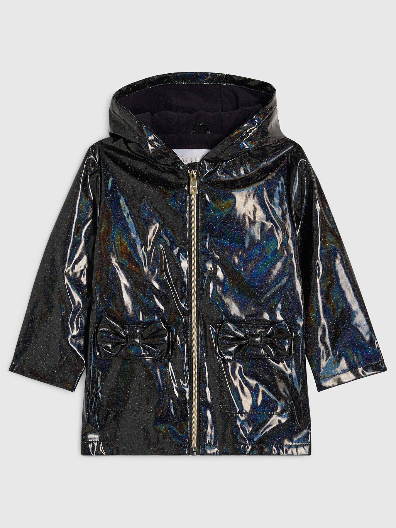 Image 1 of 4 of River Island Mini Girls Glitter Rainmac - Black