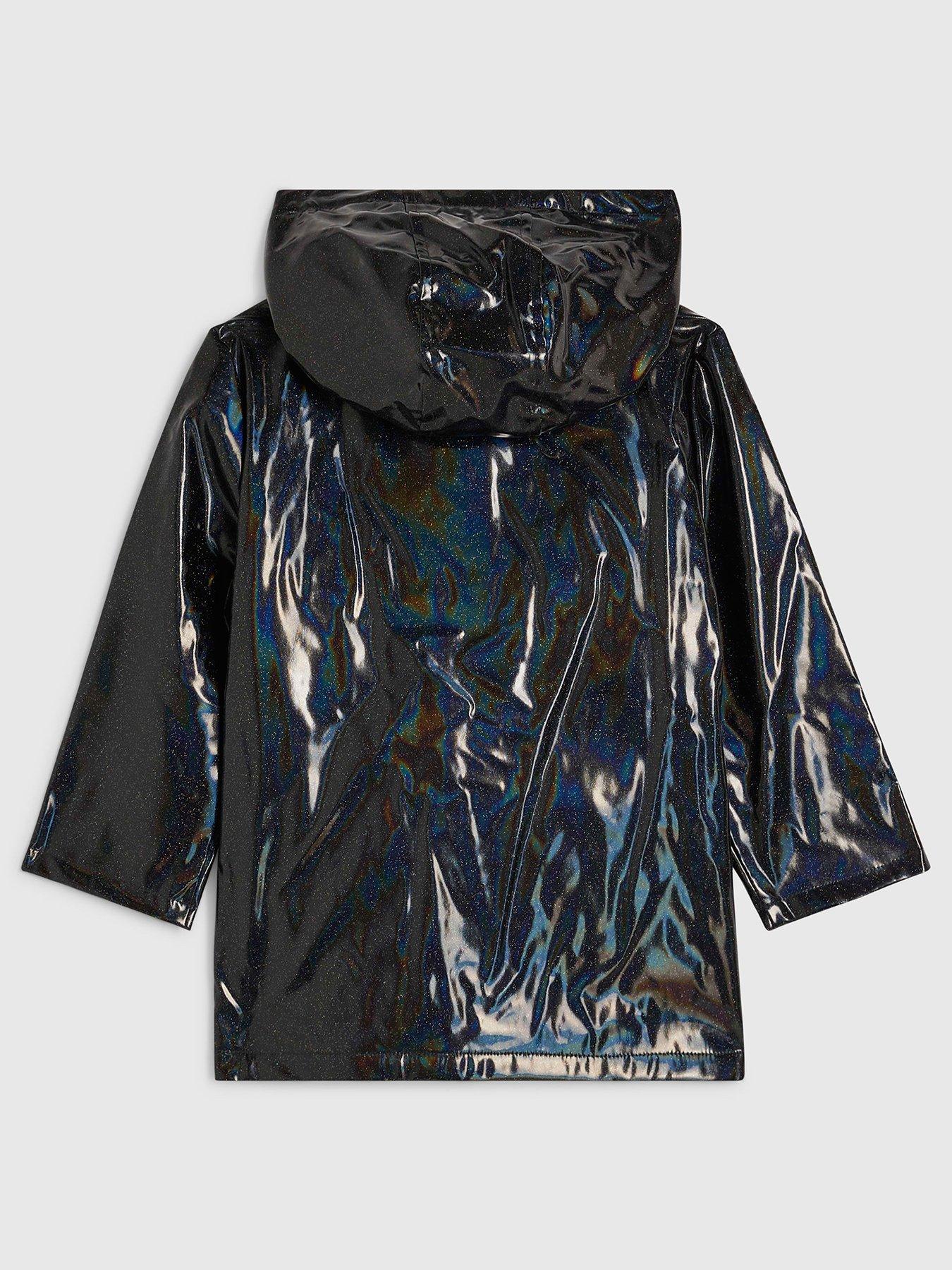 Image 2 of 4 of River Island Mini Girls Glitter Rainmac - Black