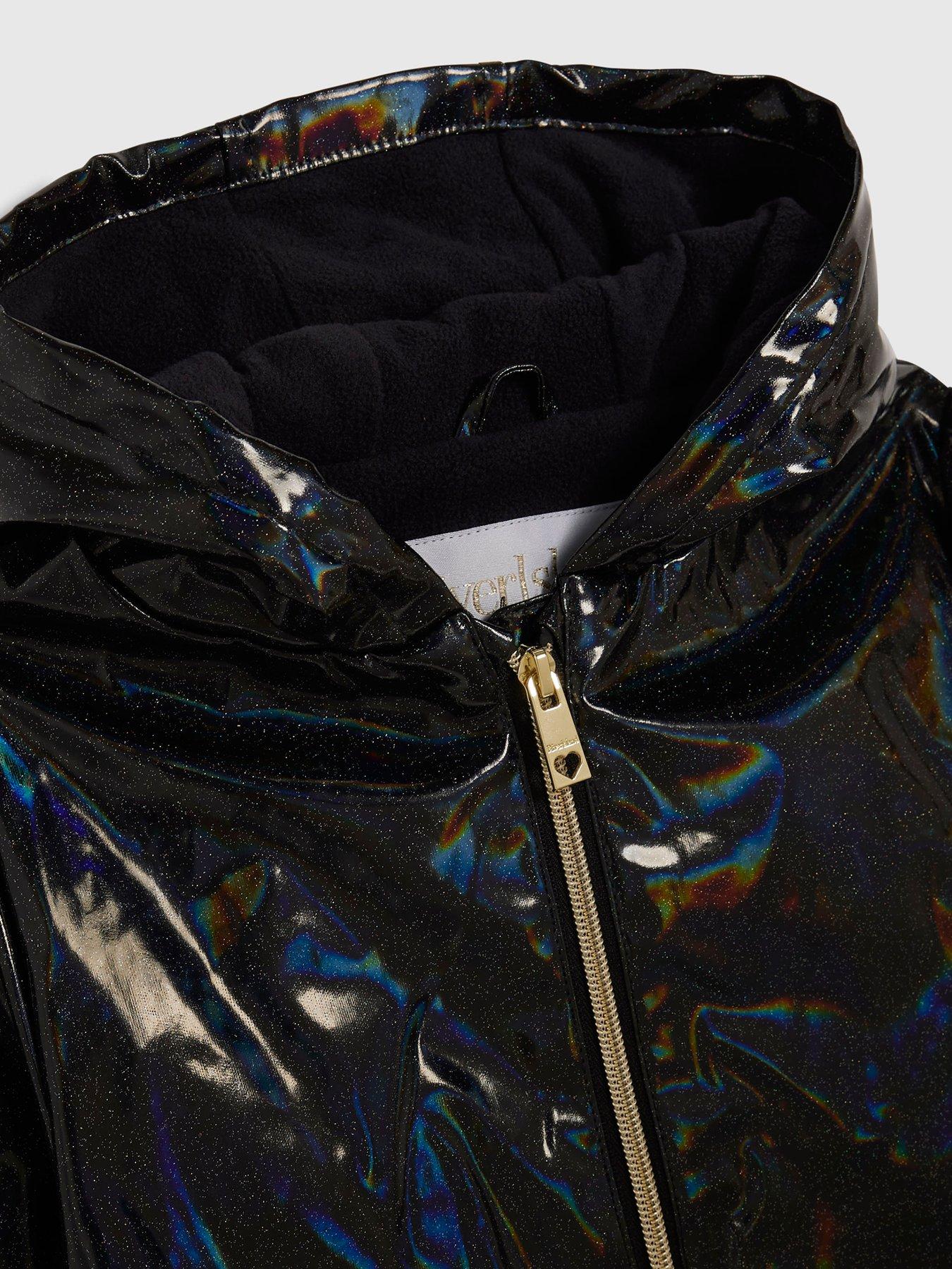 Image 3 of 4 of River Island Mini Girls Glitter Rainmac - Black