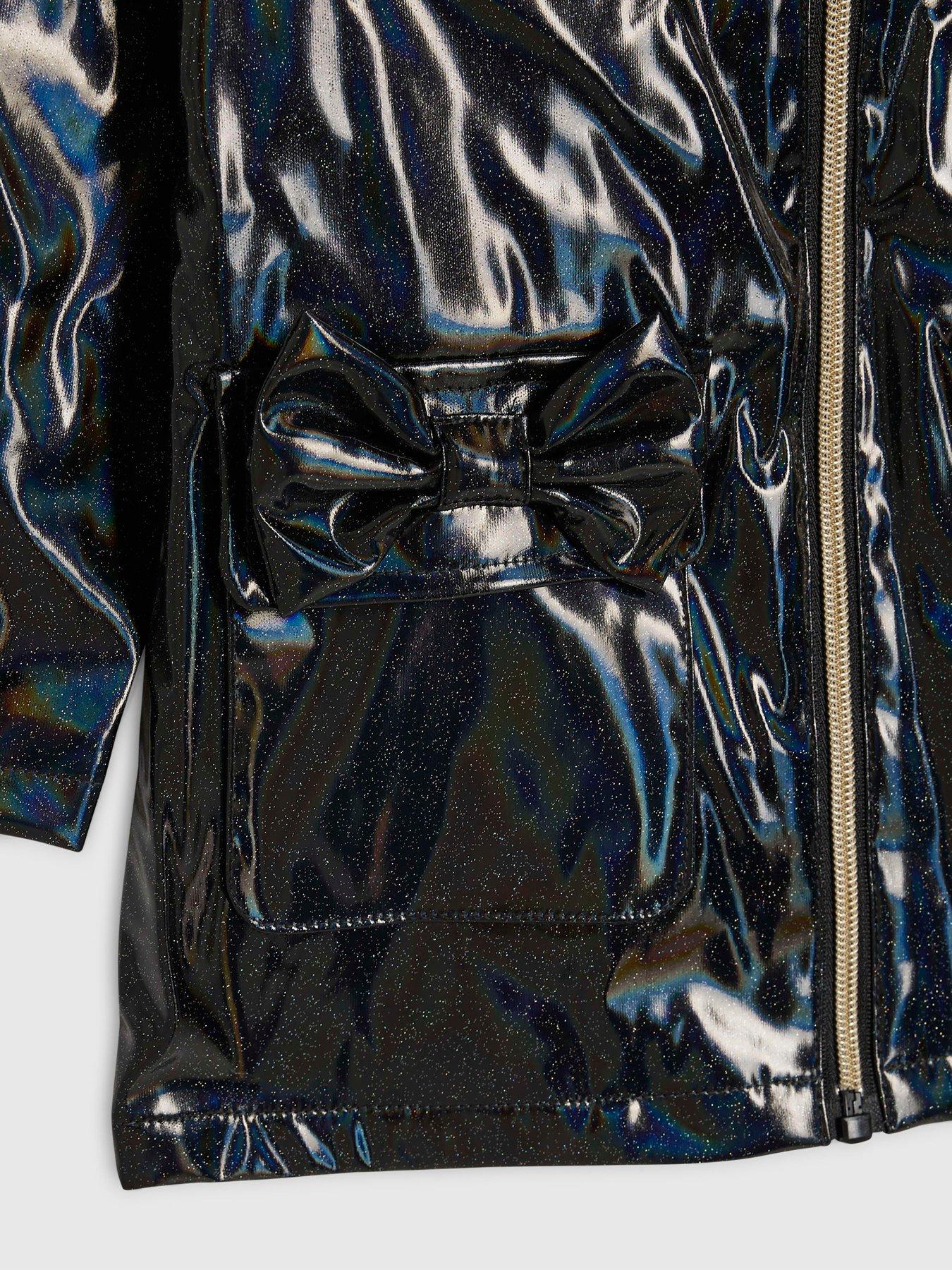 Image 4 of 4 of River Island Mini Girls Glitter Rainmac - Black