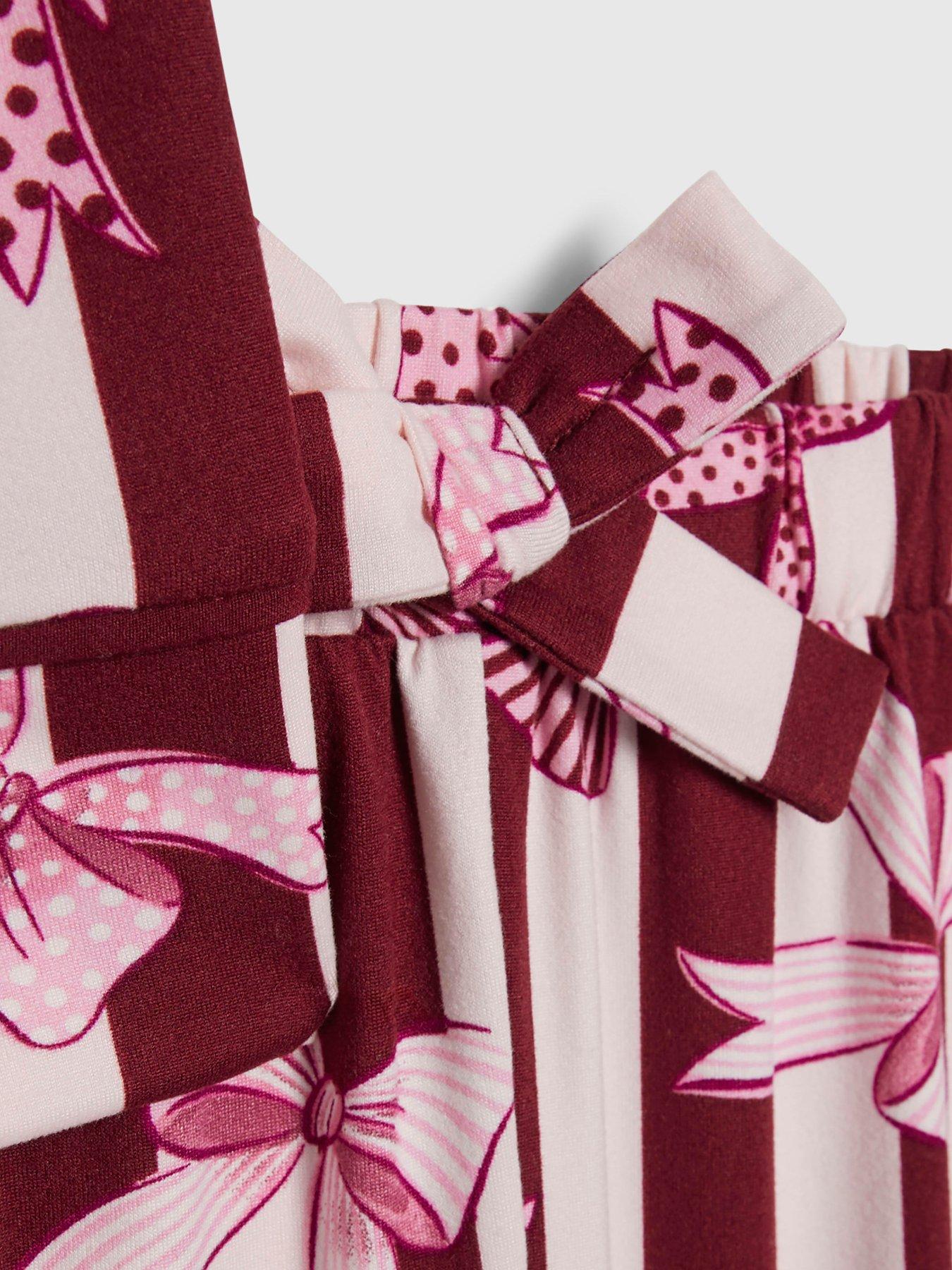 Image 4 of 5 of River Island Girls Burgundy Bow Button Up Pyjamas Set - Burgundy