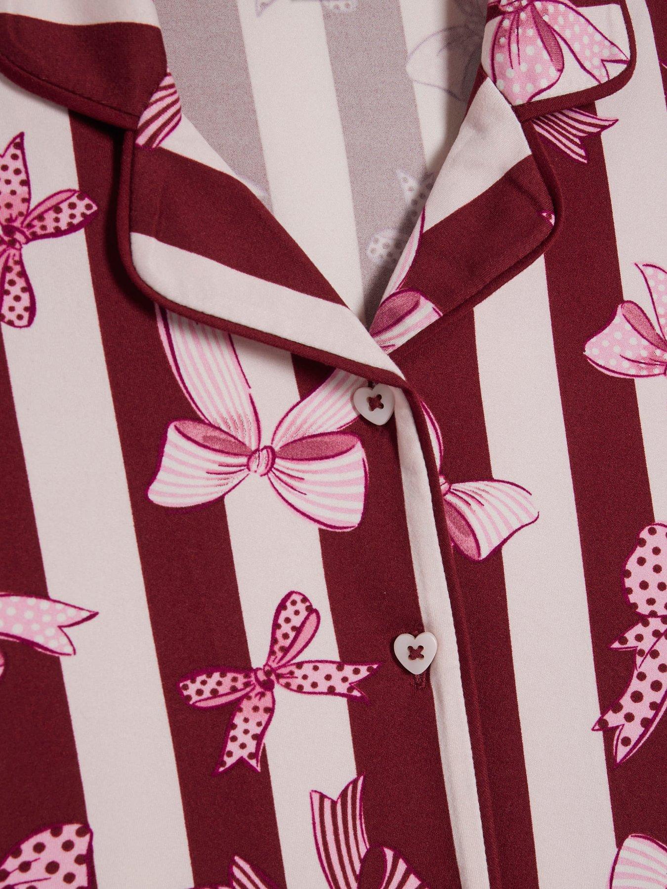 Image 5 of 5 of River Island Girls Burgundy Bow Button Up Pyjamas Set - Burgundy