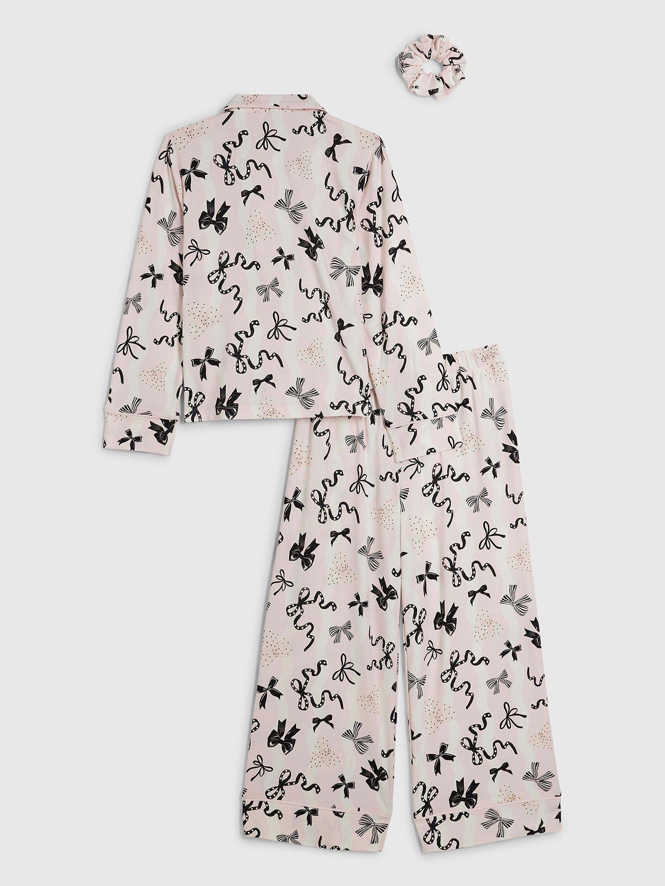Image 2 of 3 of River Island Girls Bow Button Through Pyjama Set - Cream