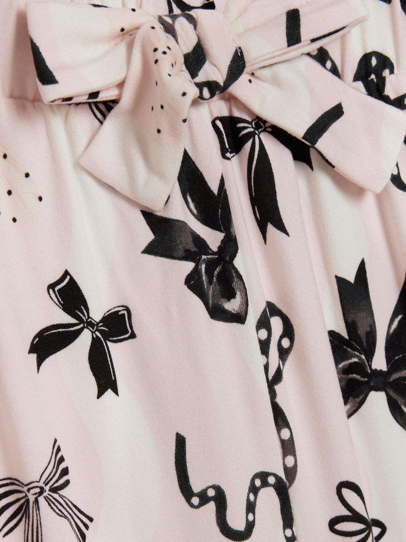 Image 3 of 3 of River Island Girls Bow Button Through Pyjama Set - Cream