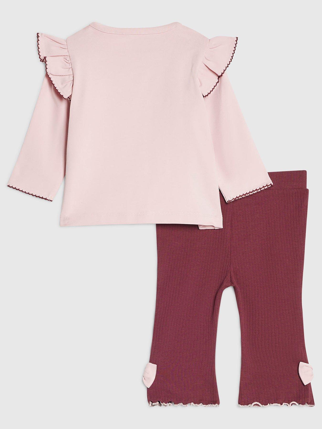 Image 2 of 5 of River Island Baby Girls Little Cutie Bear 2 Piece Outfit Set - Pink
