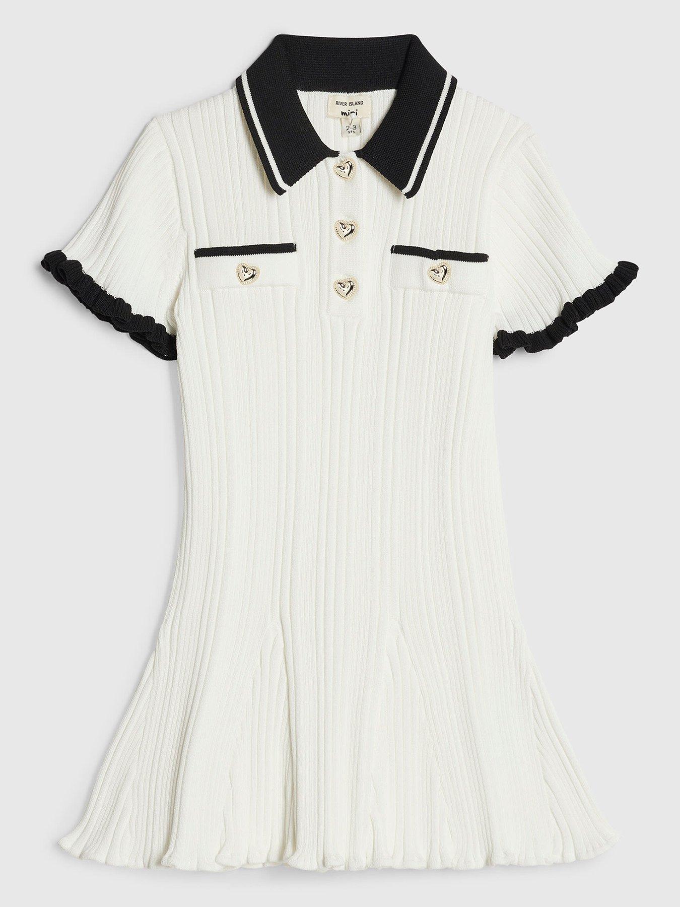 Image 1 of 4 of River Island Mini Girls Knitted Flippy Dress - Cream