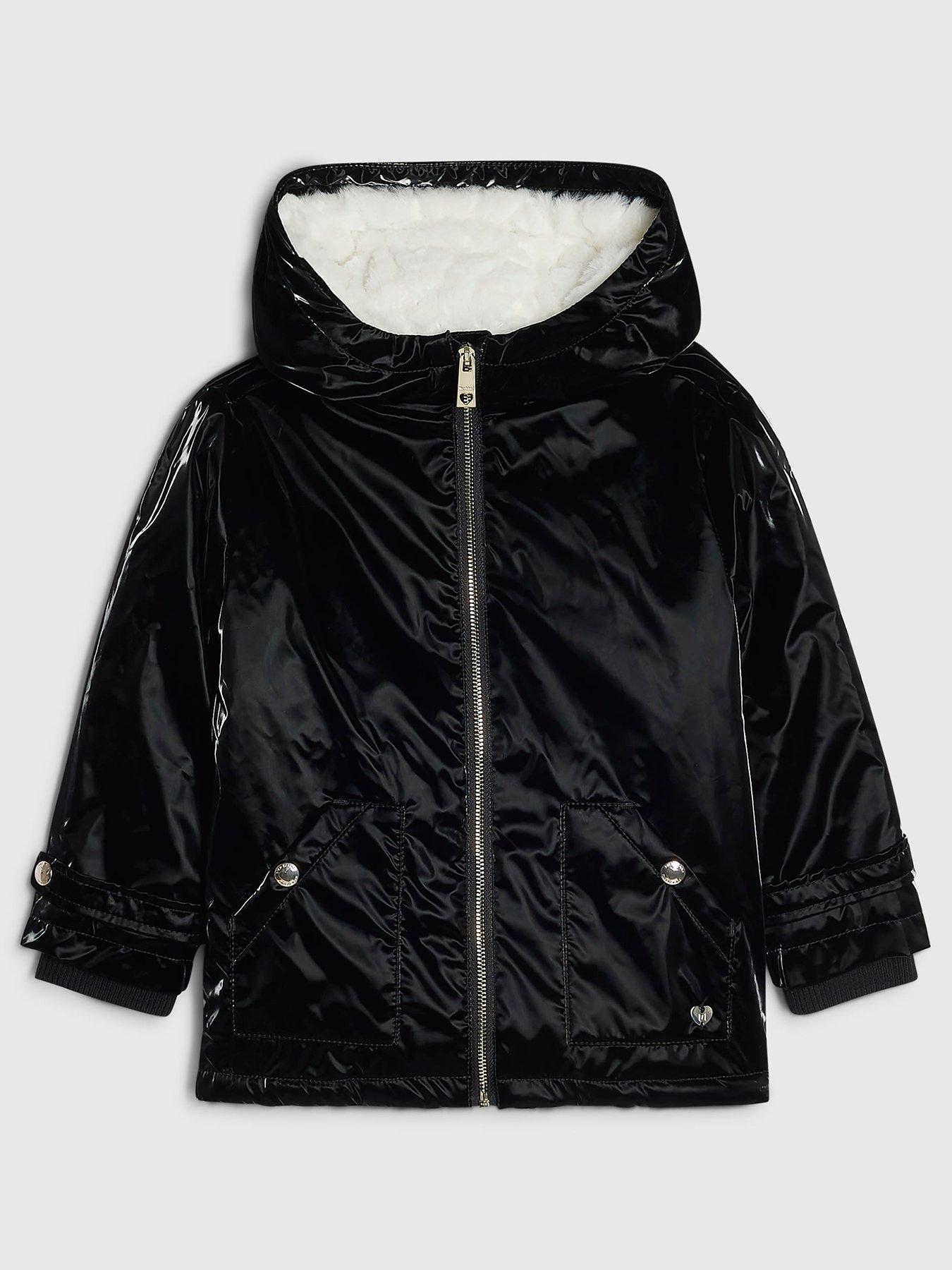 River Island Mini Girls High Shine Rain Mac - Black