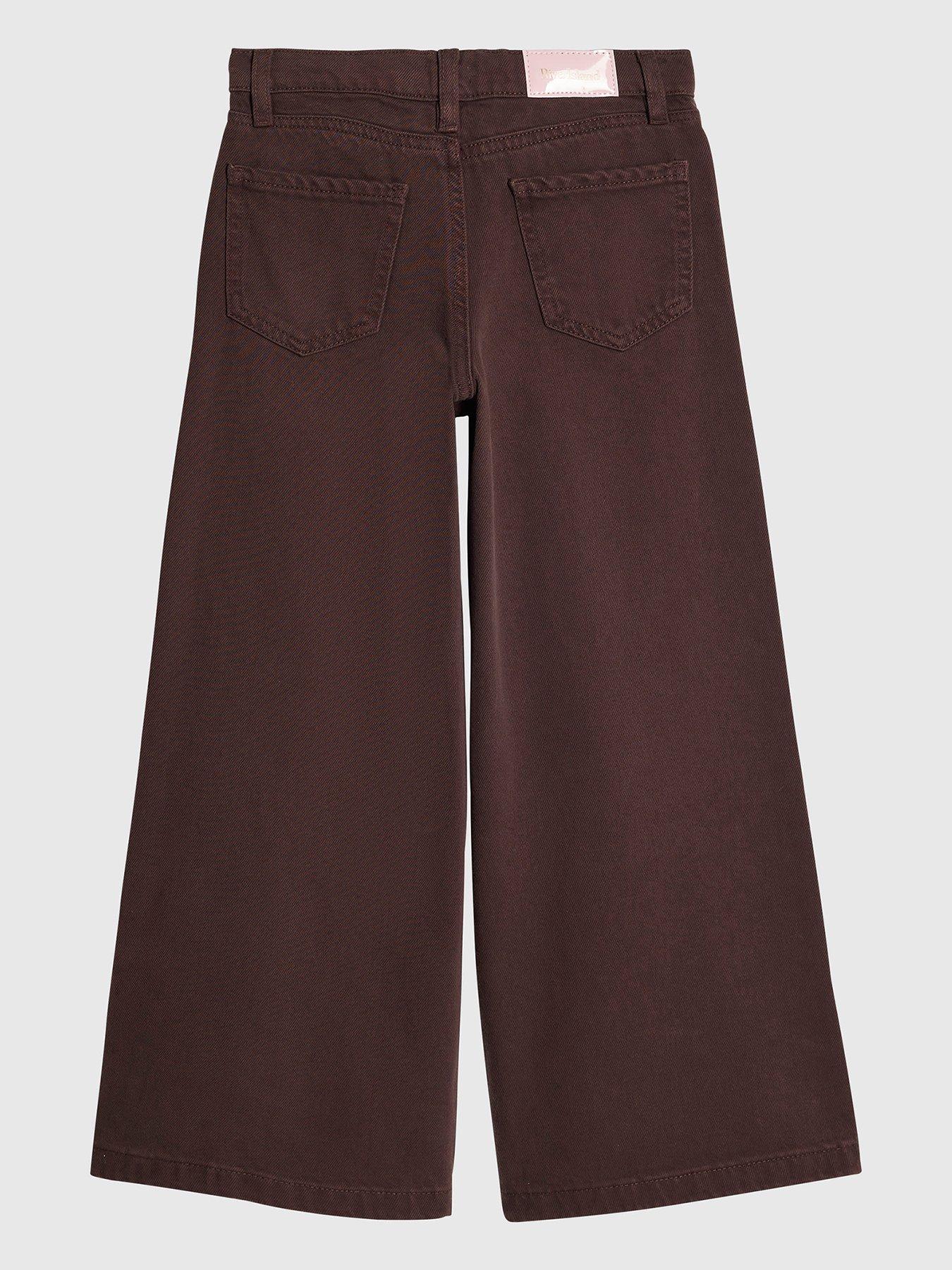 Image 2 of 4 of River Island Girls Heart Charm Wide Leg Jeans - Brown