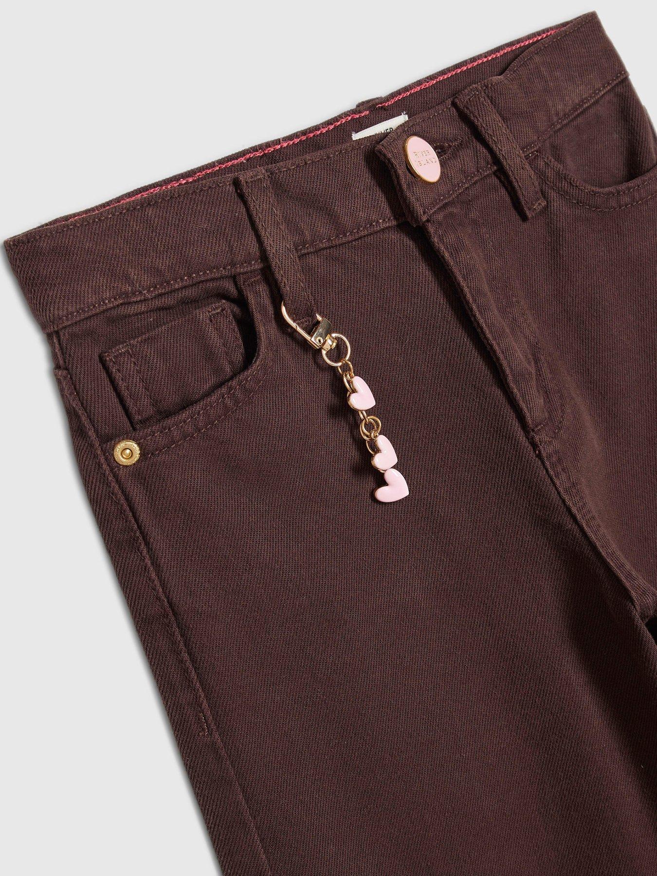 Image 3 of 4 of River Island Girls Heart Charm Wide Leg Jeans - Brown