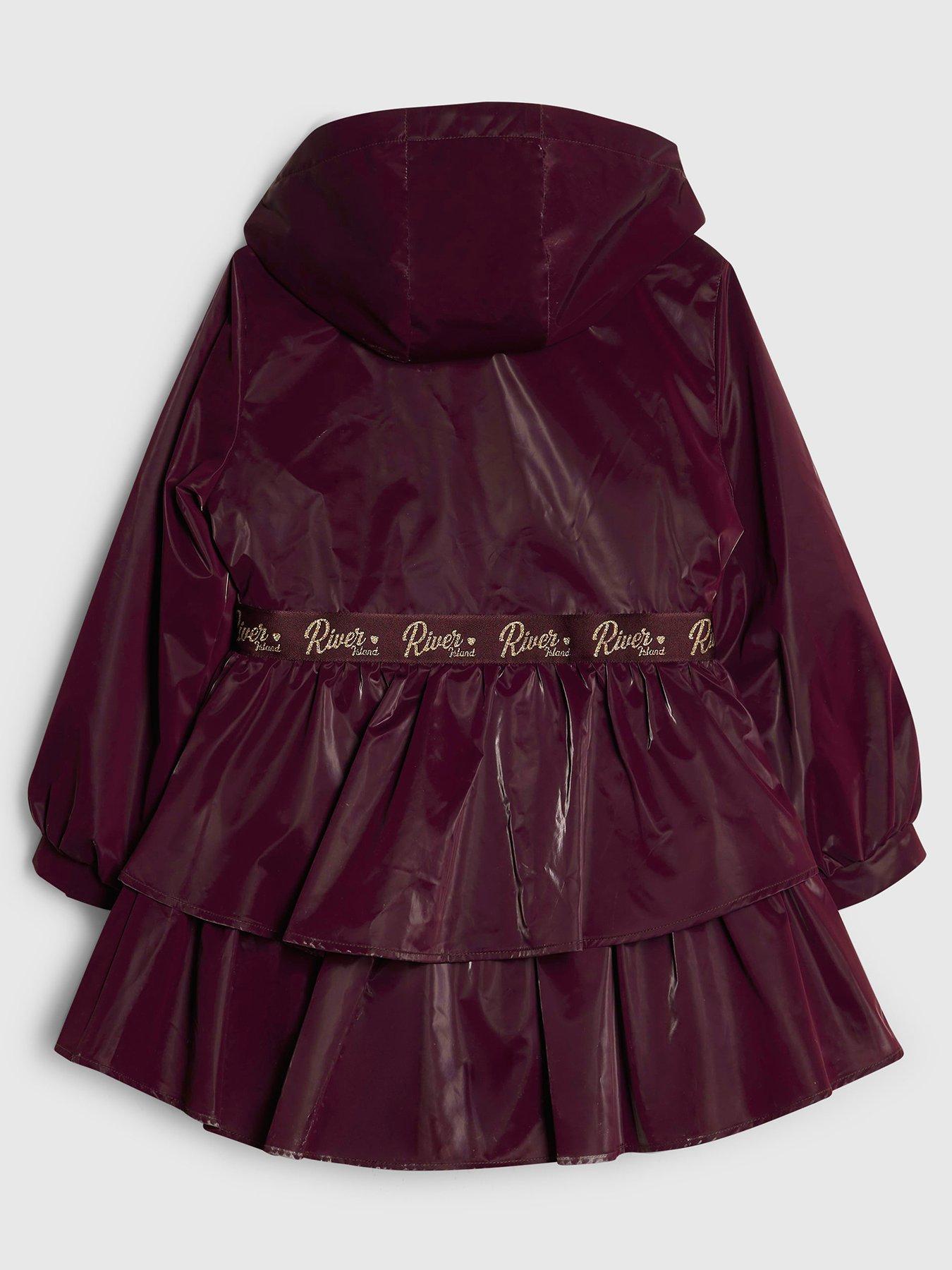 Image 3 of 5 of River Island Girls Burgundy Frill Bow Raincoat - Burgundy