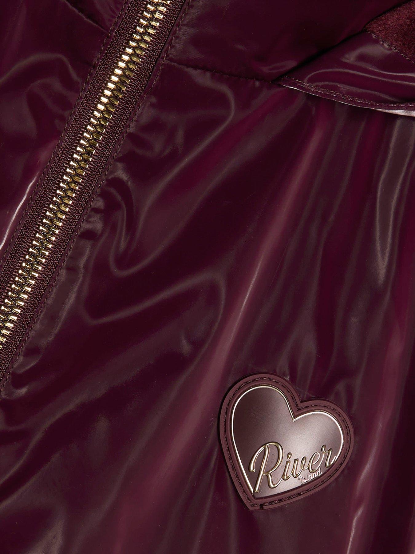 Image 4 of 5 of River Island Girls Burgundy Frill Bow Raincoat - Burgundy