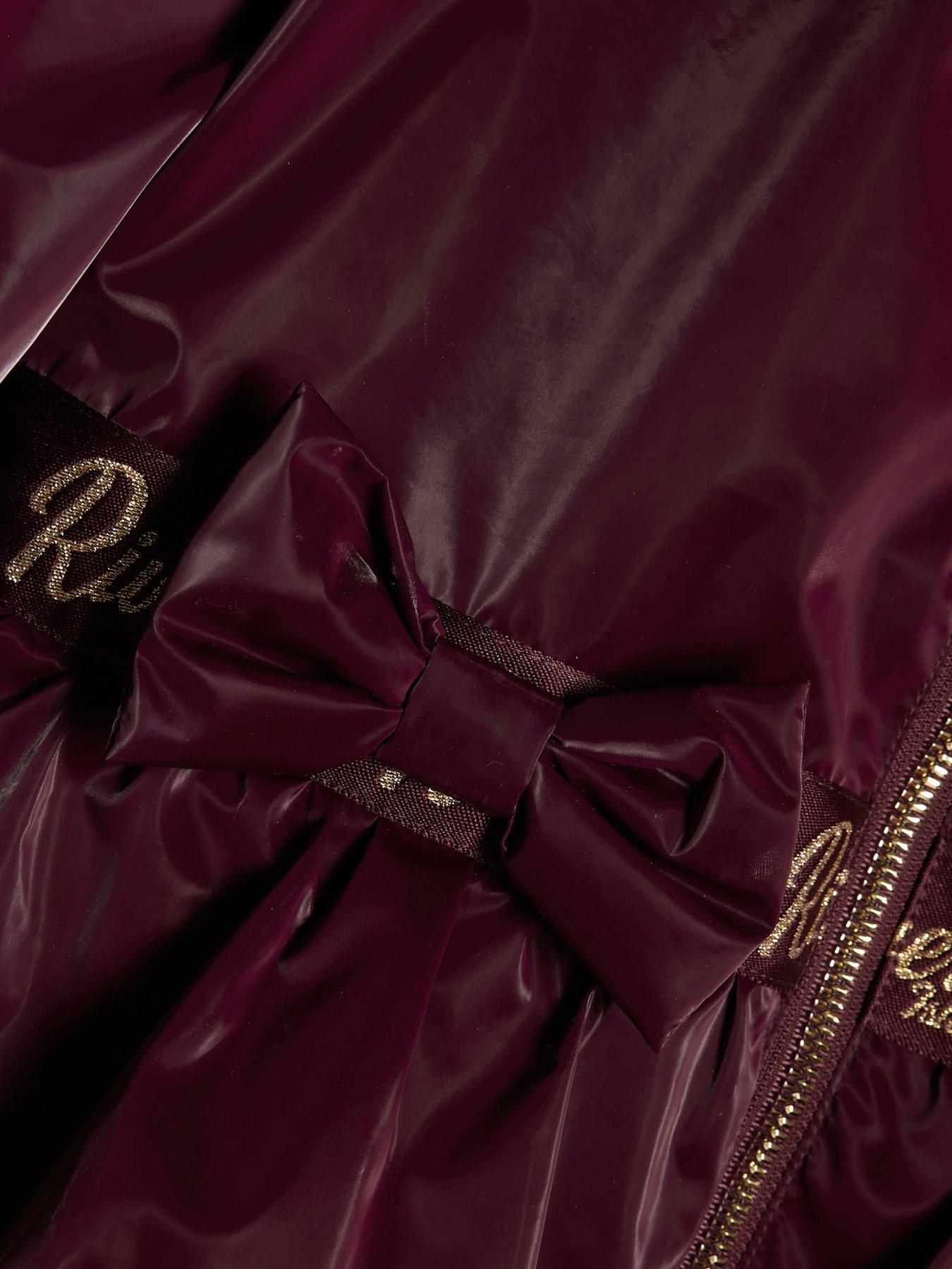 Image 5 of 5 of River Island Girls Burgundy Frill Bow Raincoat - Burgundy
