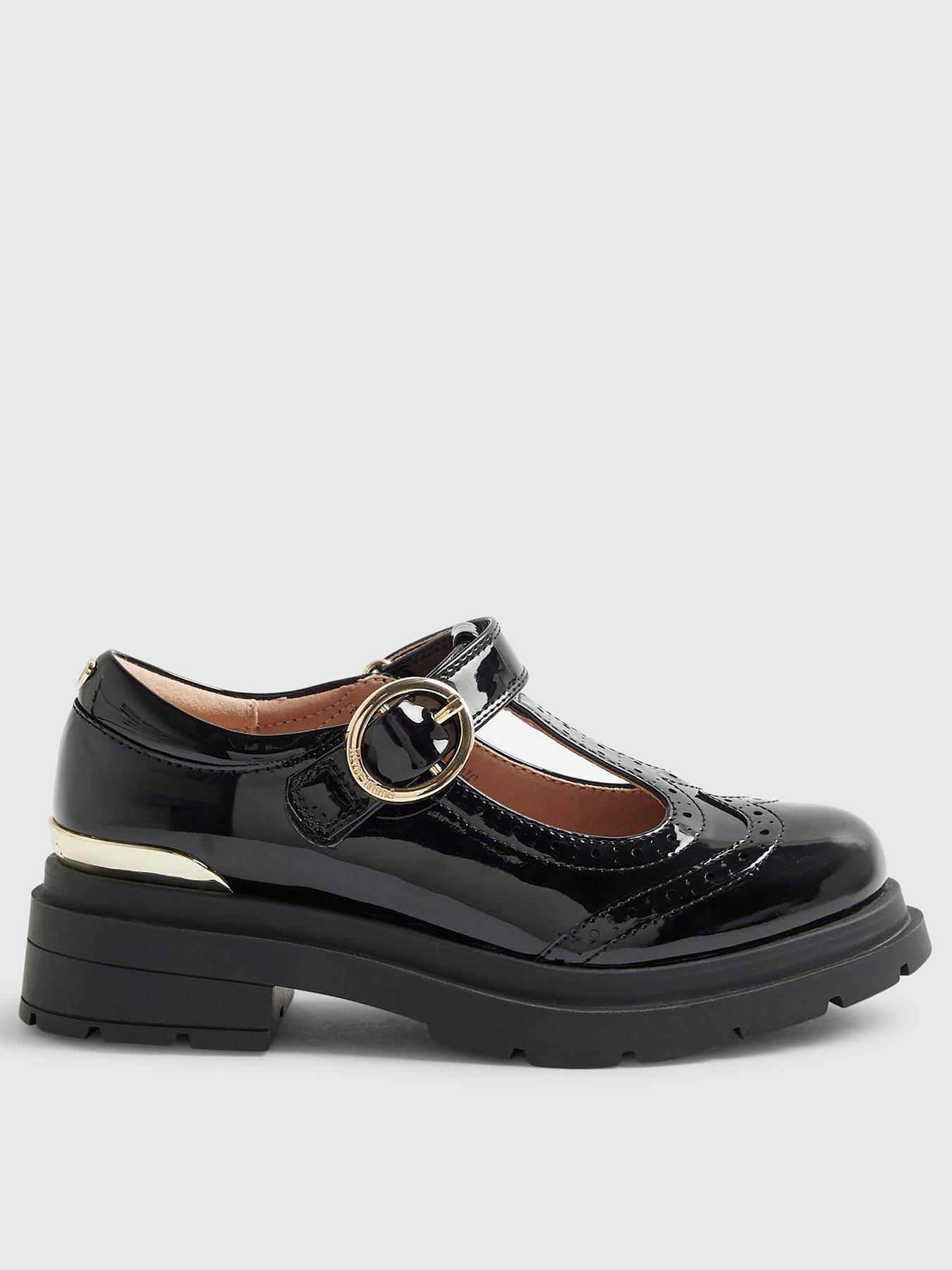 River Island Older Girls Chunky T-Bar Brogue Shoes - Black