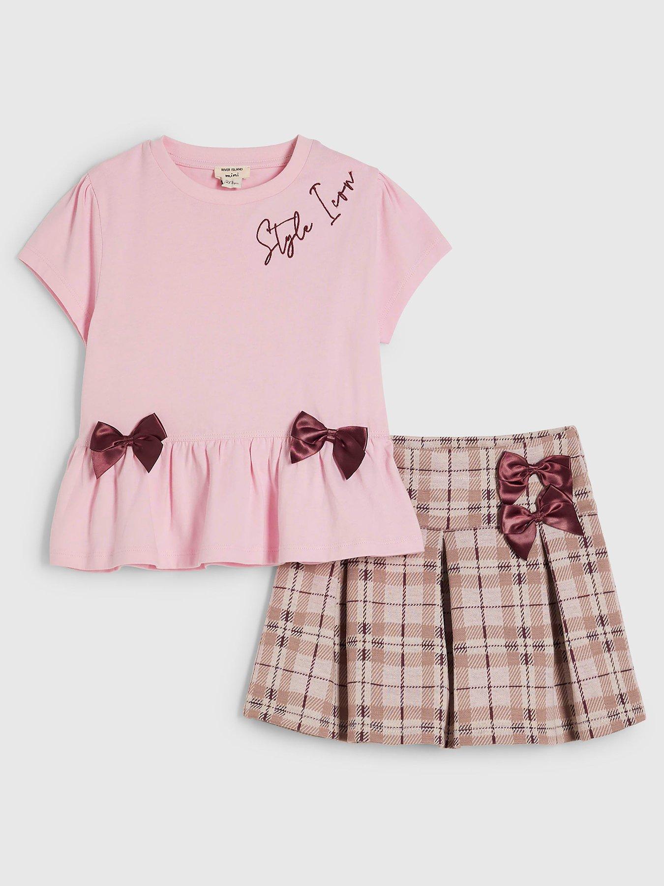 River Island Mini Girls Hybrid Check Skirt Set - Pink