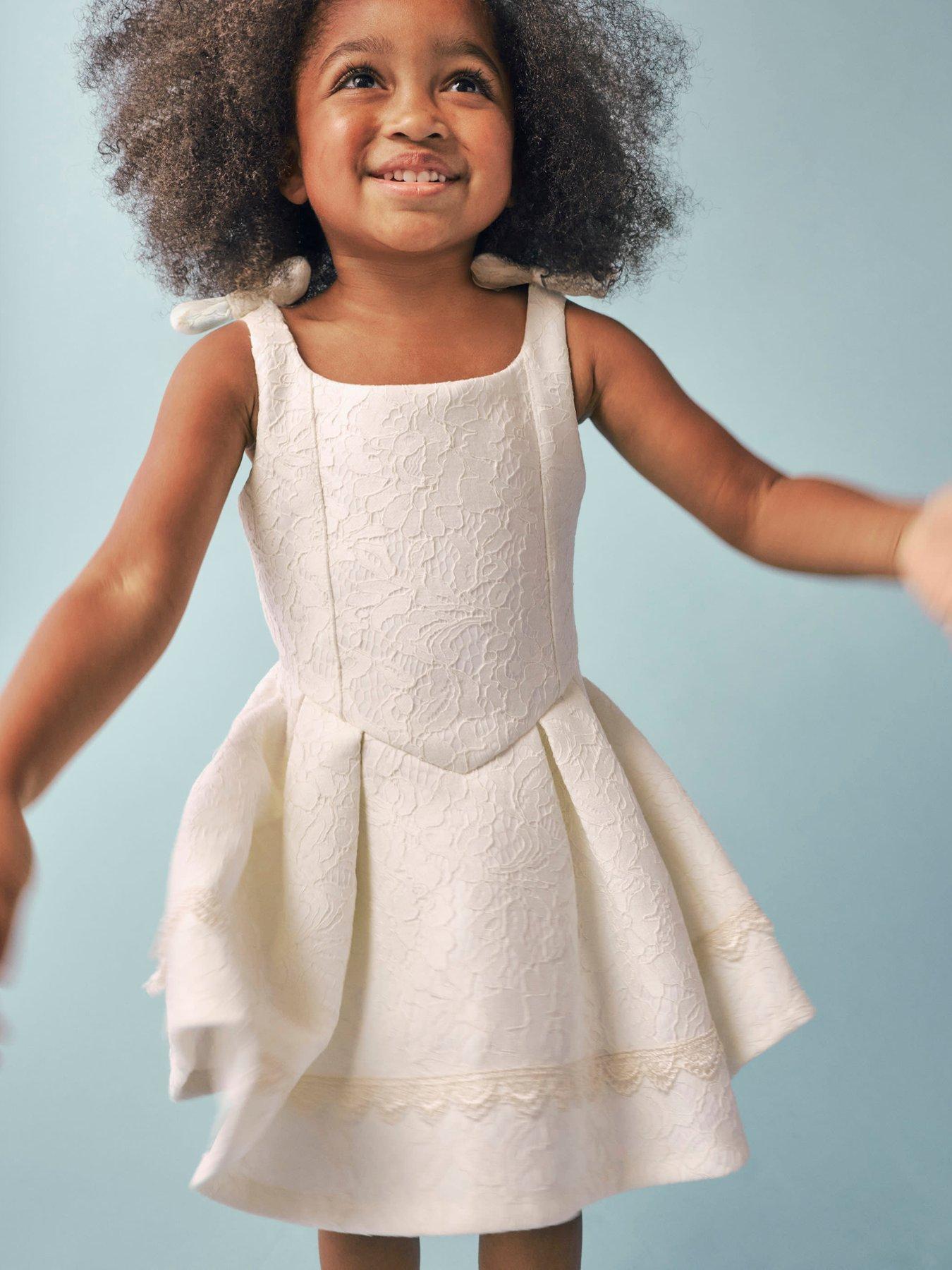 River Island Mini Girls Lace Bow Premium Dress - White