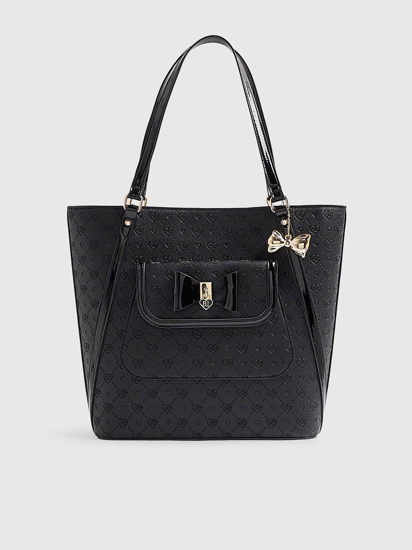 River Island Girls Padlock Bow Monogram Shopper Bag - Black