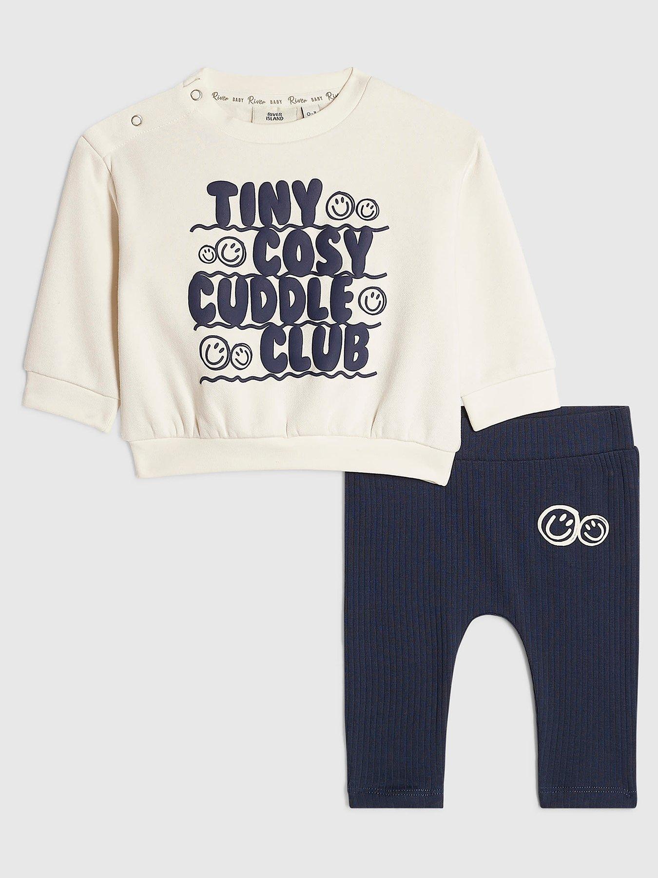 Image 1 of 5 of River Island Baby Baby Boys Navy Cuddle Club Sweatshirt Set - Navy