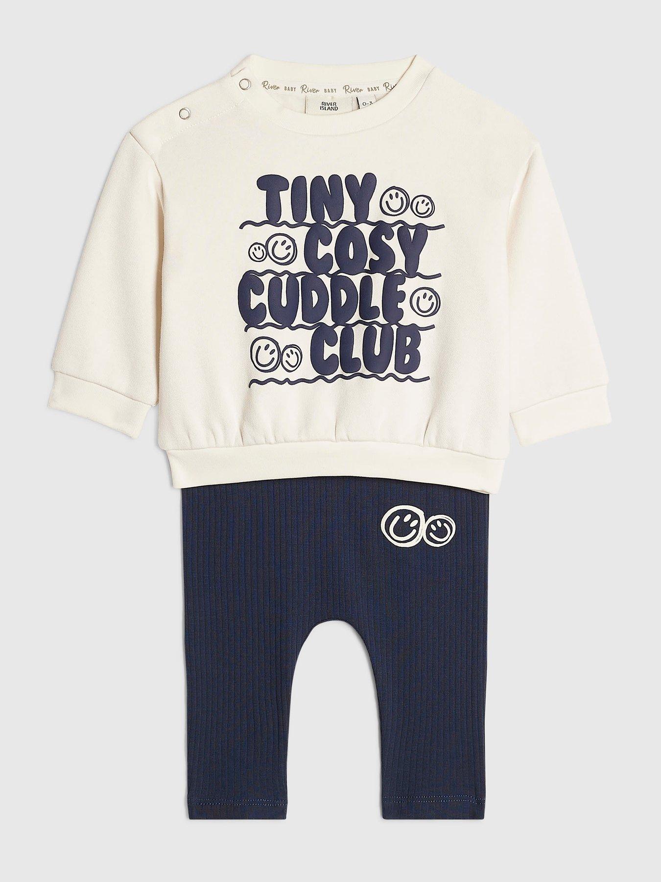 Image 3 of 5 of River Island Baby Baby Boys Navy Cuddle Club Sweatshirt Set - Navy