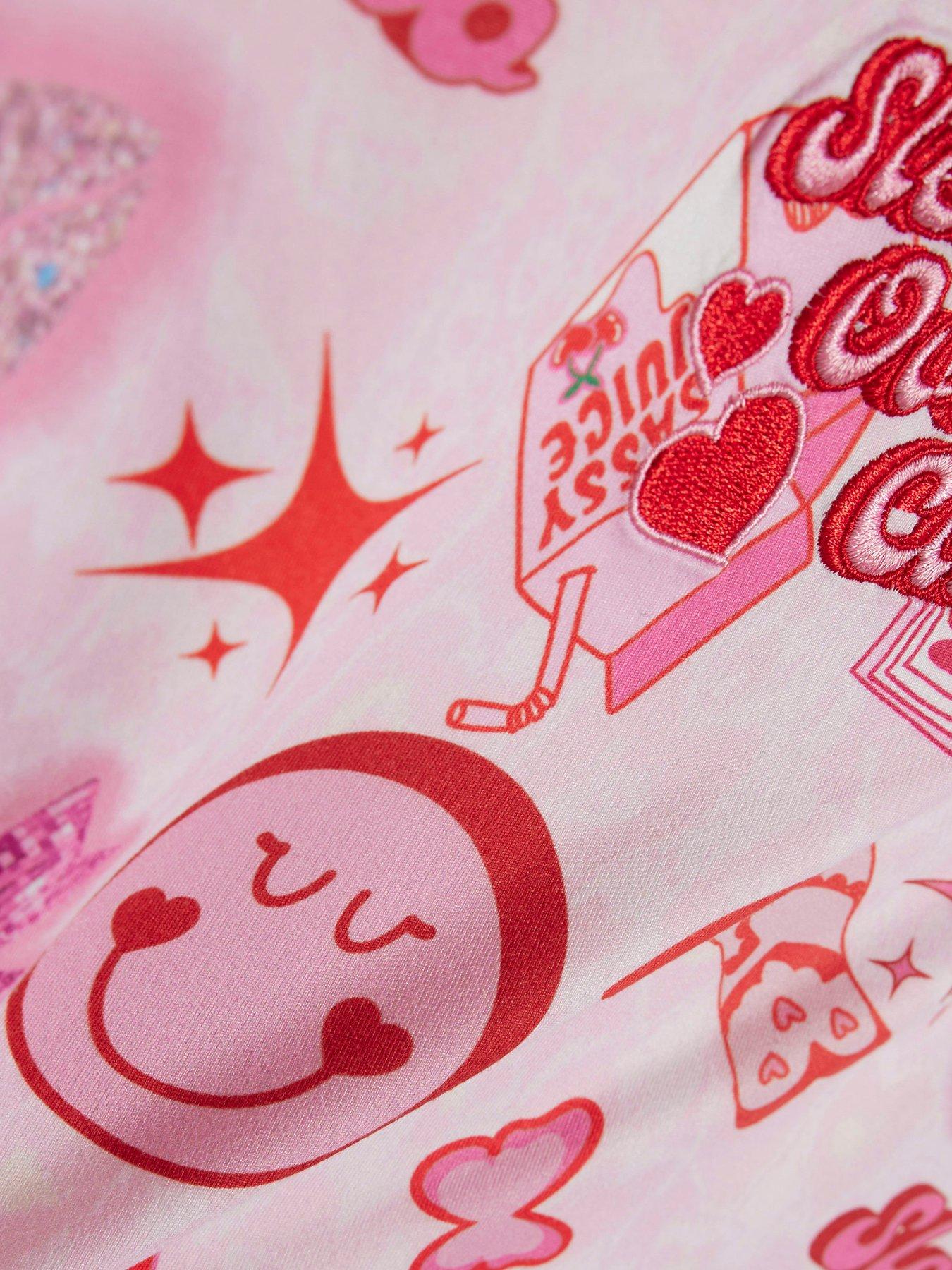 Image 4 of 5 of River Island Girls Pink Glitter Graffiti Pyjamas Set - Pink