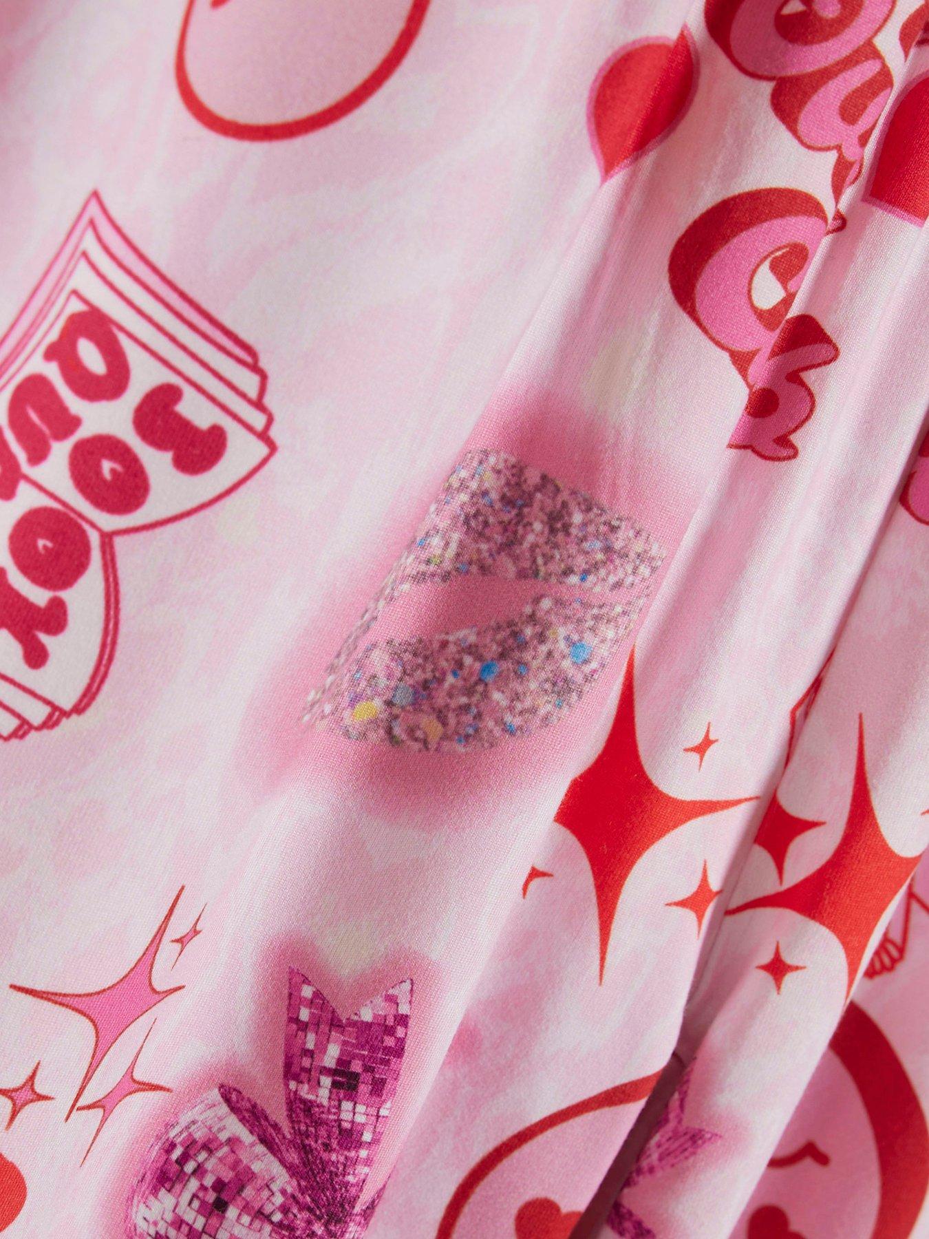 Image 5 of 5 of River Island Girls Pink Glitter Graffiti Pyjamas Set - Pink