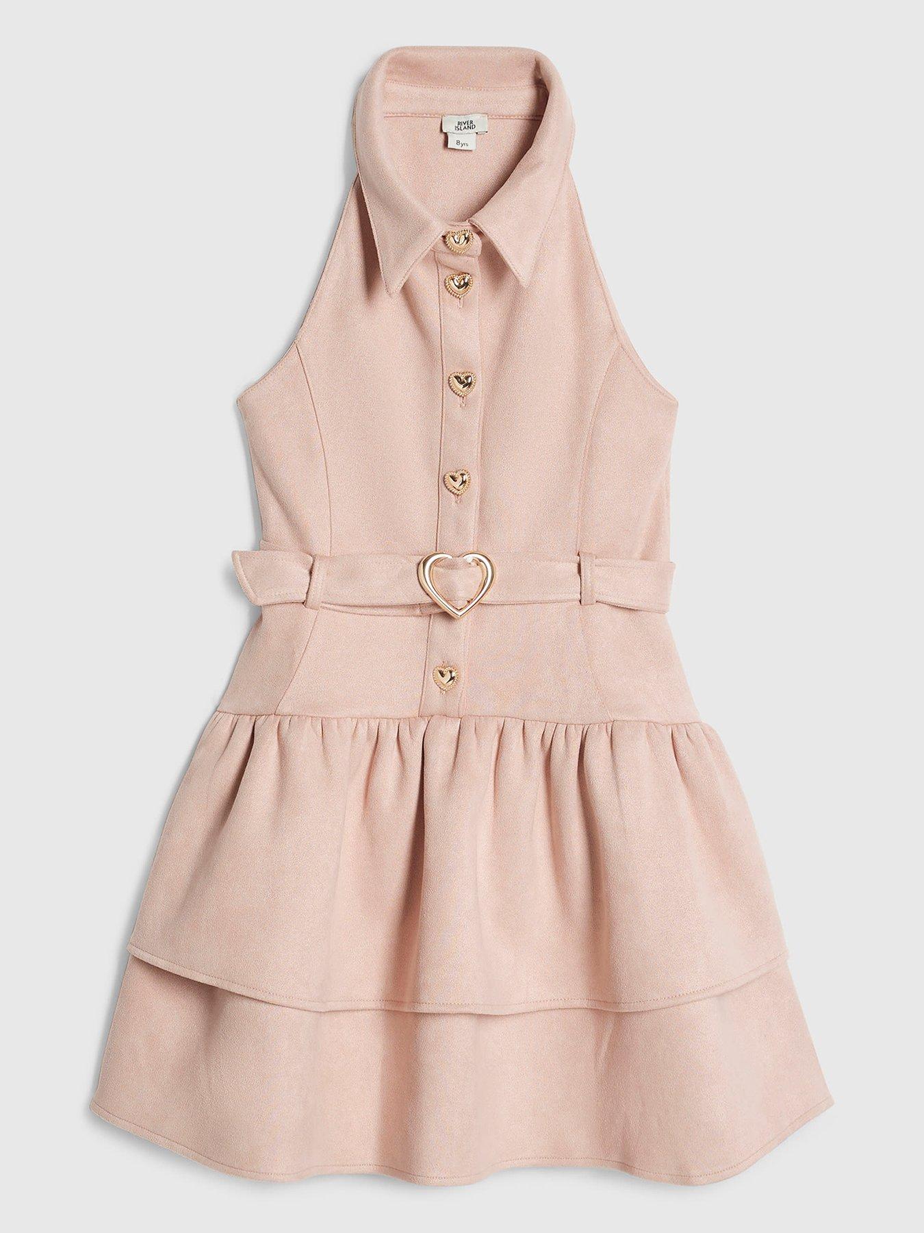 River Island Girls Collared Faux Suedette Dress - Pink