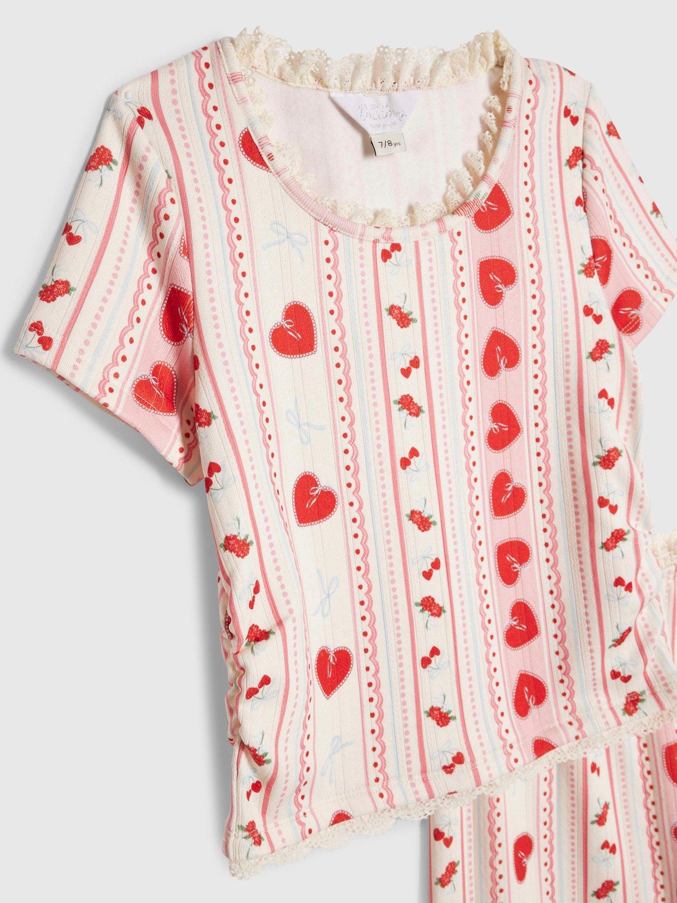 Image 4 of 4 of River Island Girls Heart Pointelle Pyjama Set - Cream