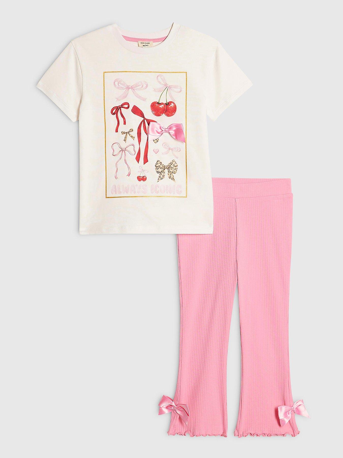 River Island Mini Girls Bow T-Shirt Set - Cream