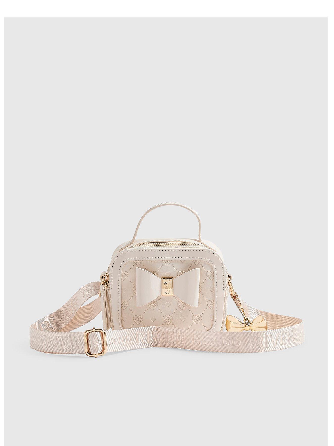 Image 1 of 5 of River Island Girls Monogram Box Crossbody Bag - Cream