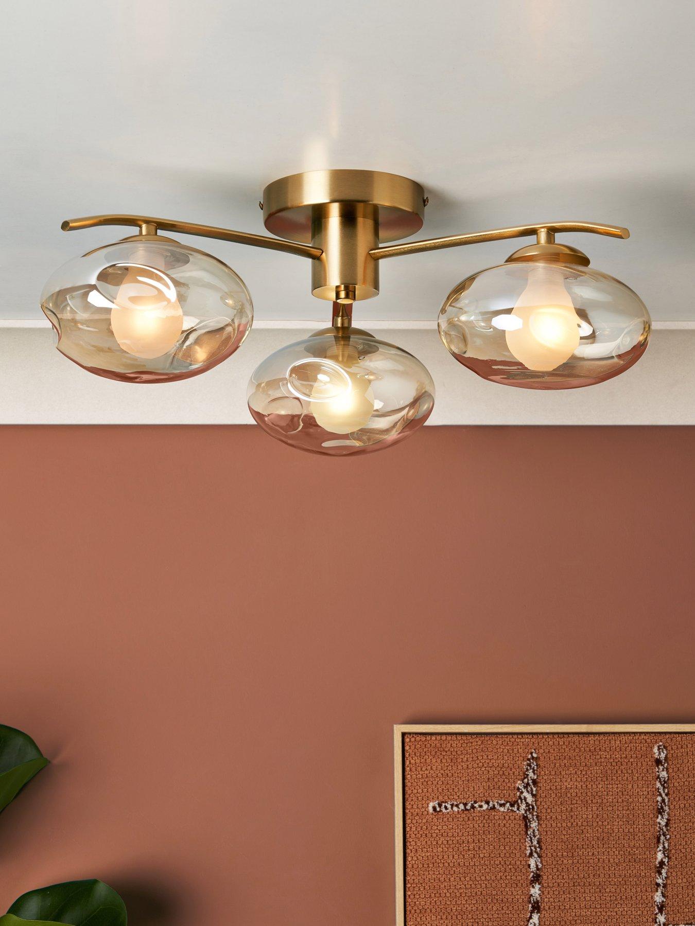 Image 1 of 7 of The Very Collection Champagne Glass 3 Light Semi Flush Ceiling Light