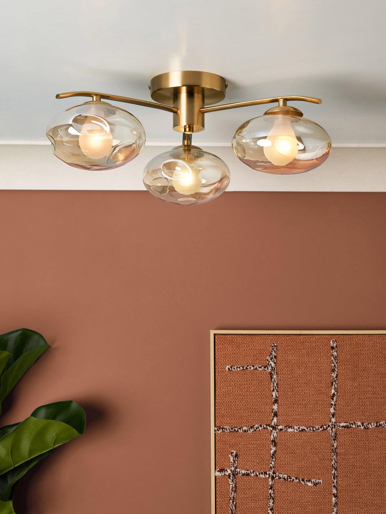 Image 3 of 7 of The Very Collection Champagne Glass 3 Light Semi Flush Ceiling Light