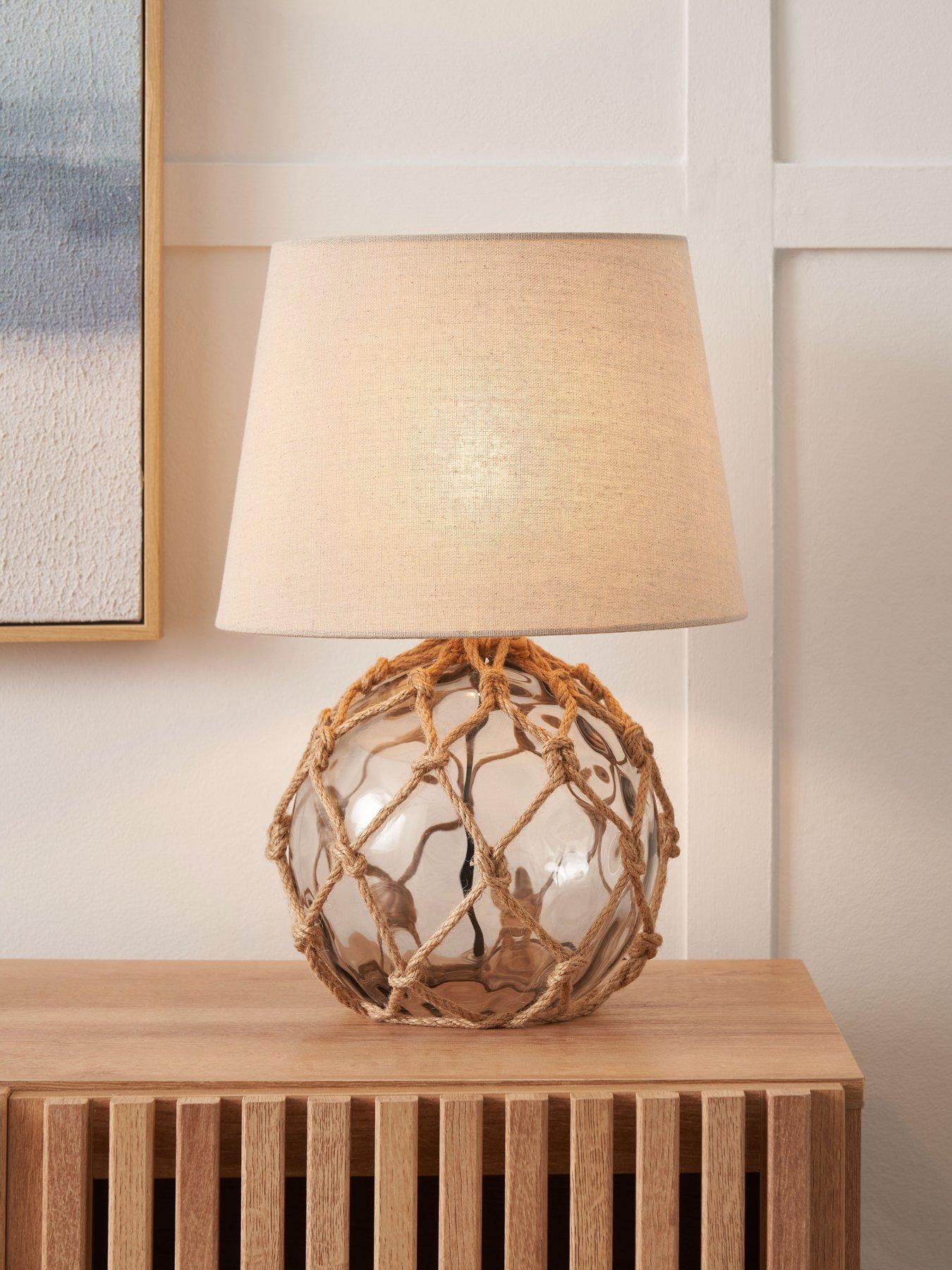 Image 1 of 7 of The Very Collection Coastal Rope Glass Table Lamp - Smoke