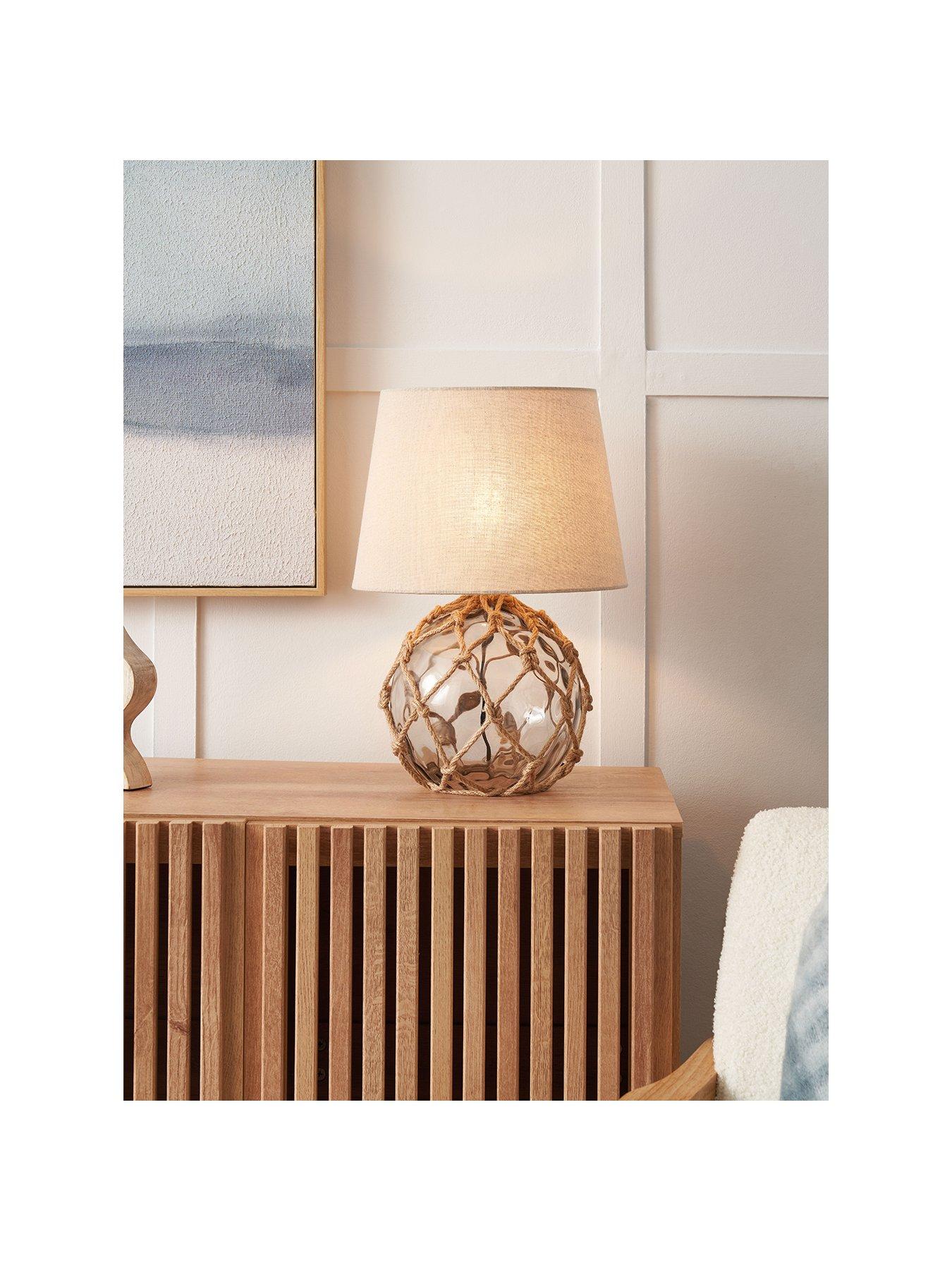Image 2 of 7 of The Very Collection Coastal Rope Glass Table Lamp - Smoke