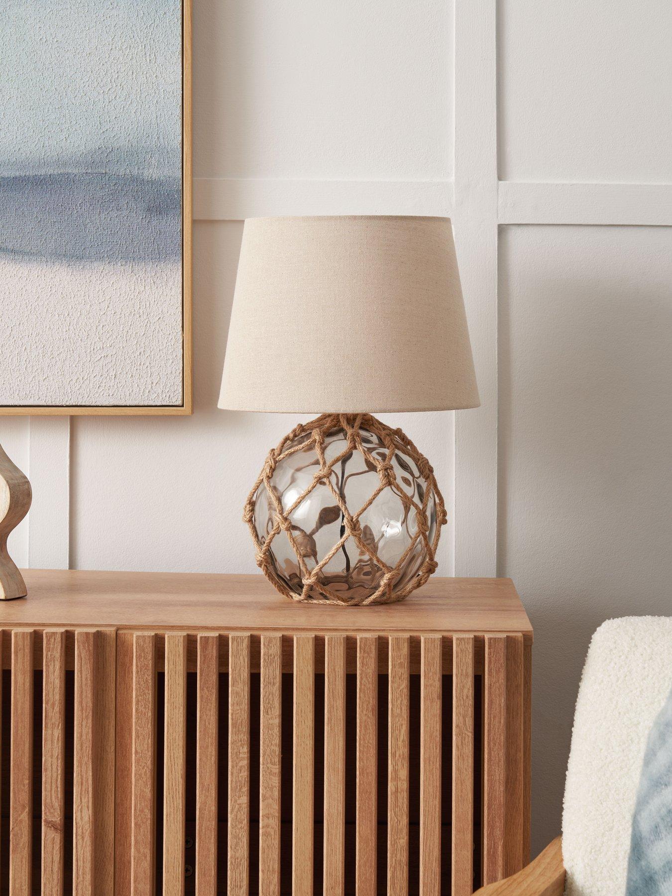Image 3 of 7 of The Very Collection Coastal Rope Glass Table Lamp - Smoke