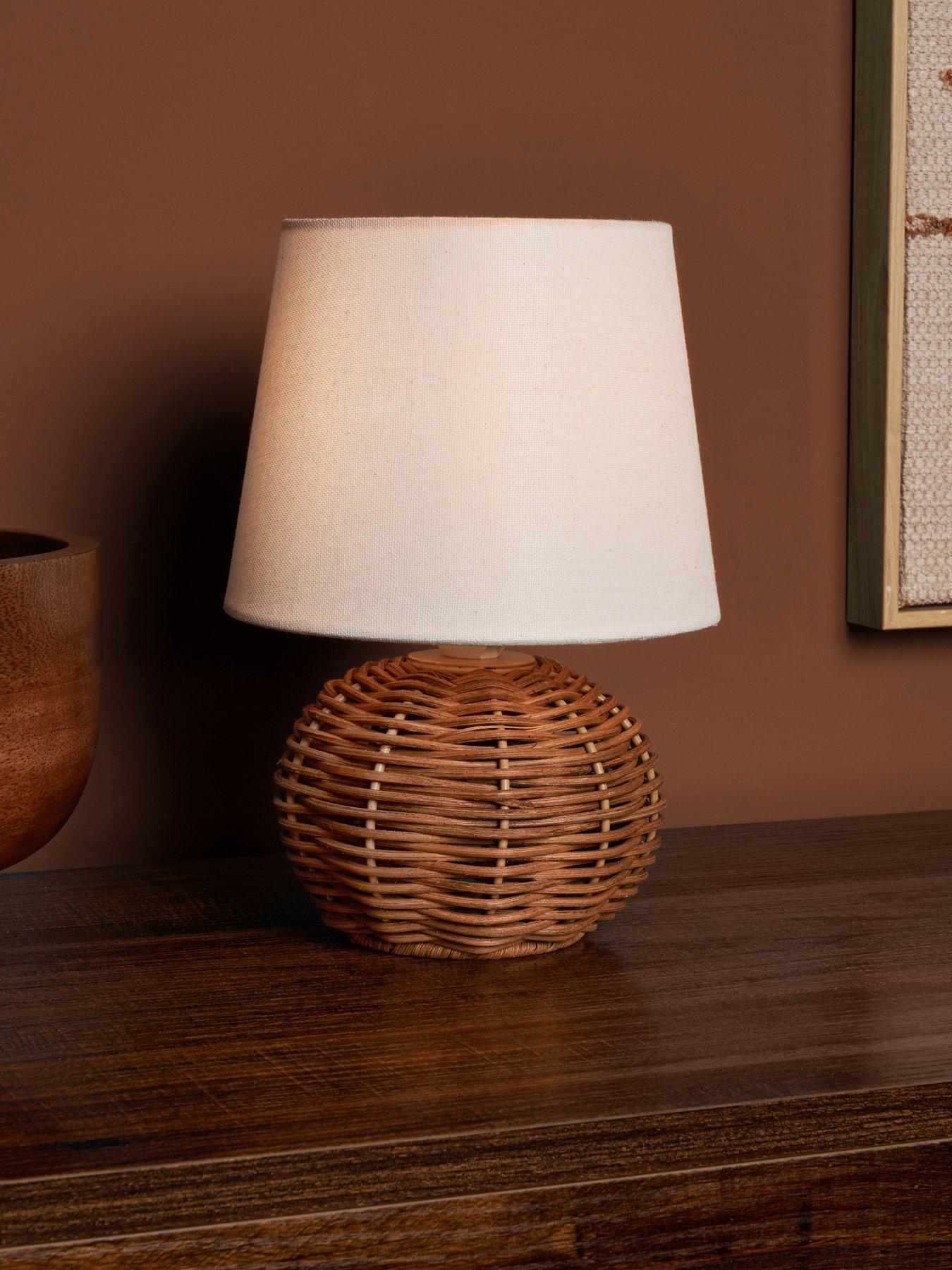 Image 1 of 7 of The Very Collection Small Rattan Bedside Table Lamp - Set of 2