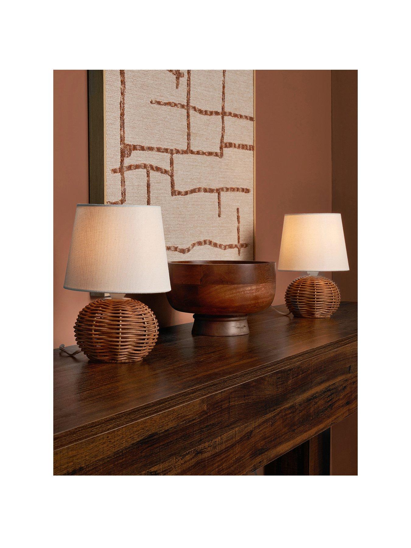 Image 2 of 7 of The Very Collection Small Rattan Bedside Table Lamp - Set of 2