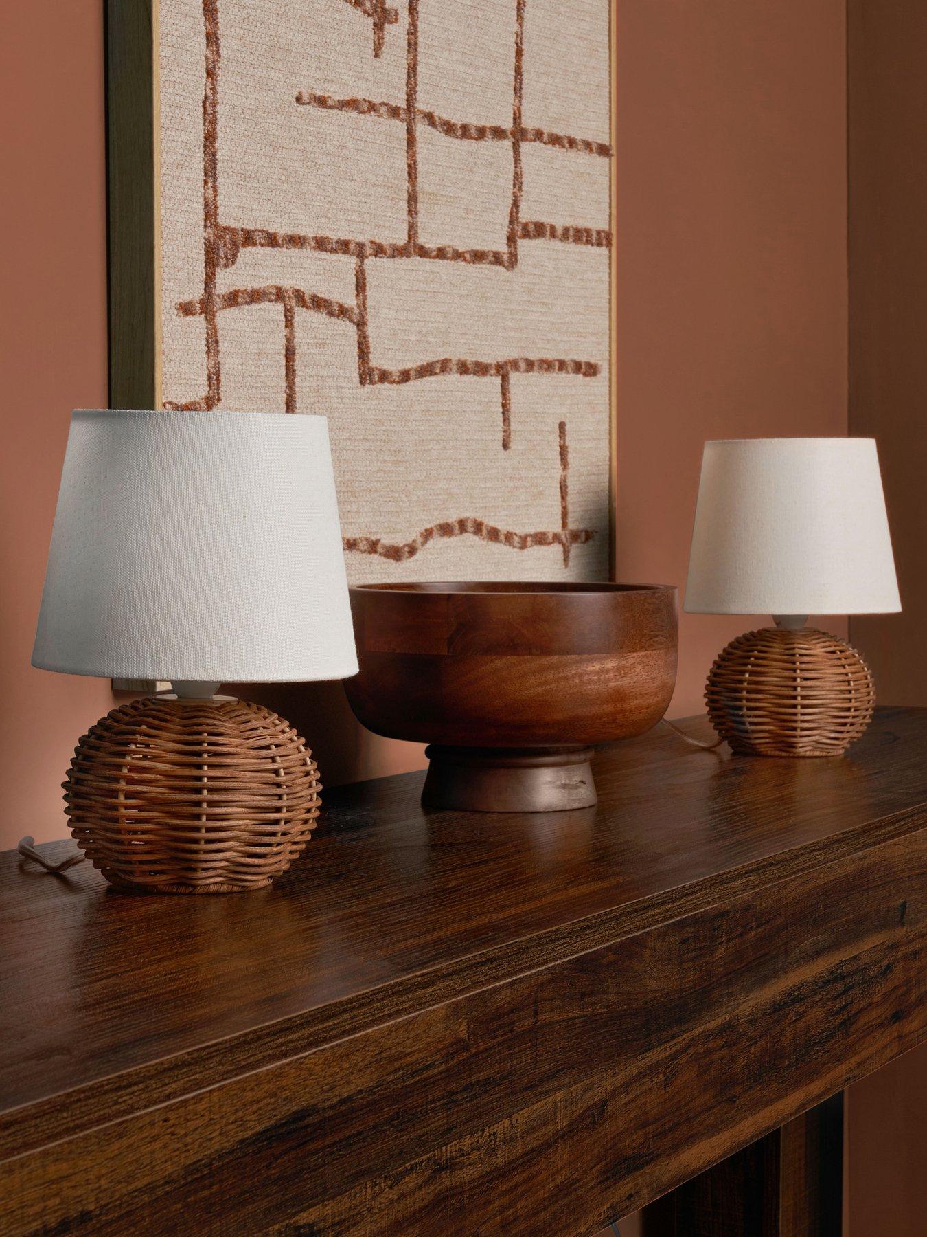 Image 3 of 7 of The Very Collection Small Rattan Bedside Table Lamp - Set of 2